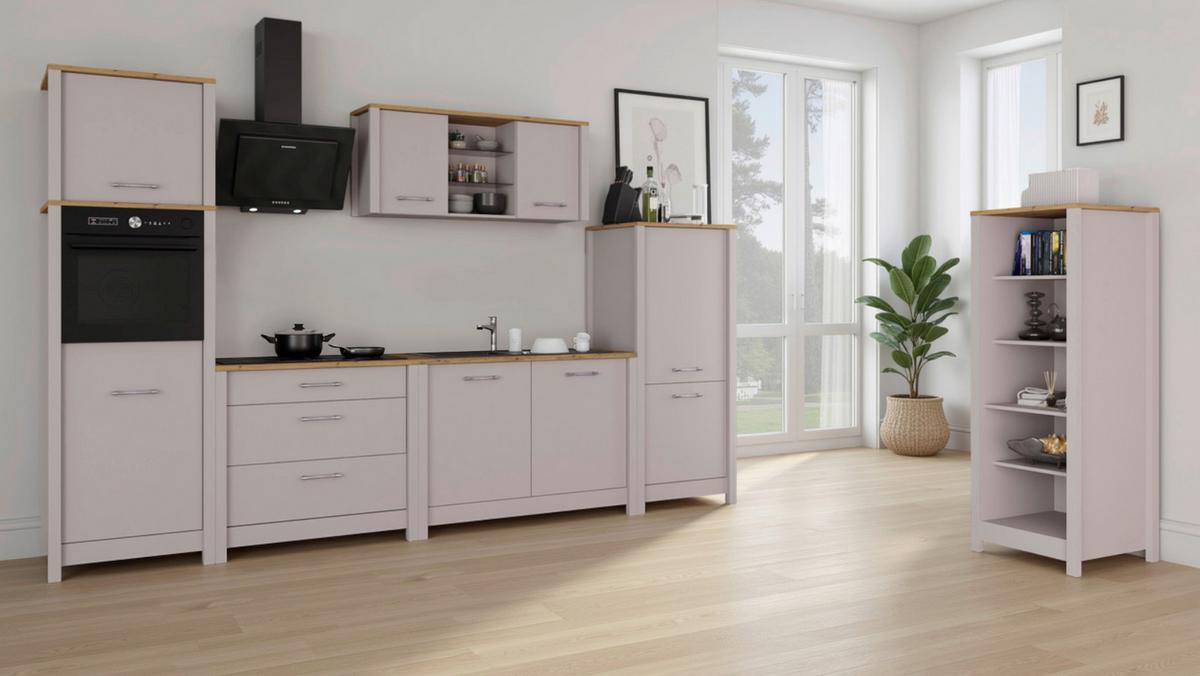 Küchenoberschrank Sardegna Kaschmir/Eiche - Kaschmir/Silberfarben, ROMANTIK / LANDHAUS, Glas/Holzwerkstoff (130/57/33cm) - home24