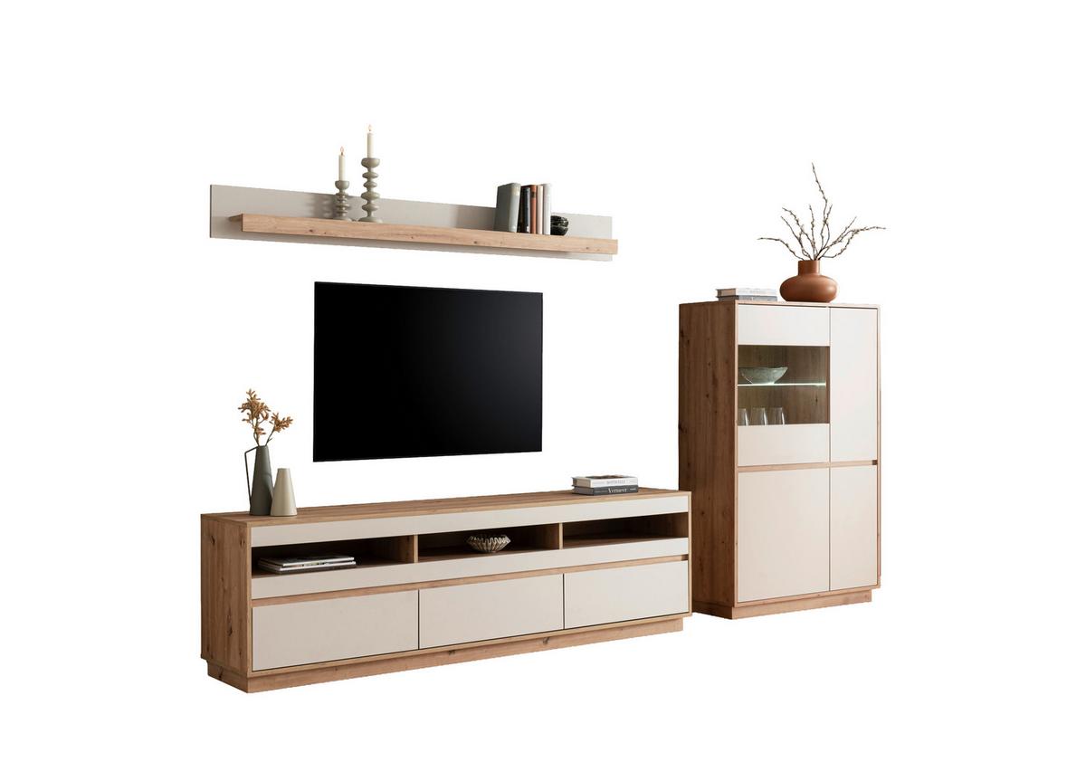 WOHNWAND SONORA - Kaschmir/Eiche Artisan, Design, Glas/Holzwerkstoff (292/205/40cm) - MID.YOU
