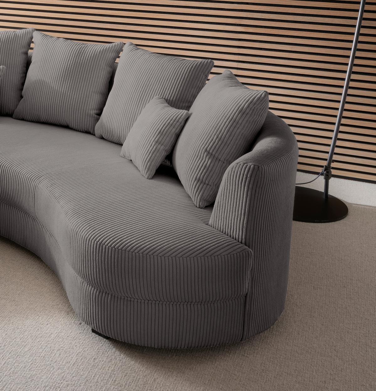 Wohnlandschaft Limoncello m. Hocker ca. 160x300cm Grau Cord - Schwarz/Grau, Design, Kunststoff/Textil (160/300cm) - Livetastic