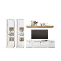 WOHNWAND LONG ISLAND - Eiche Wotan/Silberfarben, Design, Glas/Holzwerkstoff (330/200/42cm) - MID.YOU