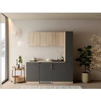 Küchenblock Ingrid m. Geräten Grau - Eichefarben/Alufarben, Design, Holzwerkstoff/Kunststoff (180cm) - Respekta