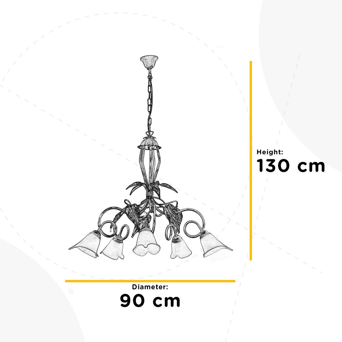 Kronleuchter Vanda Weiß/Beige max. 6 Watt - Beige/Weiß, Natur, Glas/Metall (90/90/130cm)