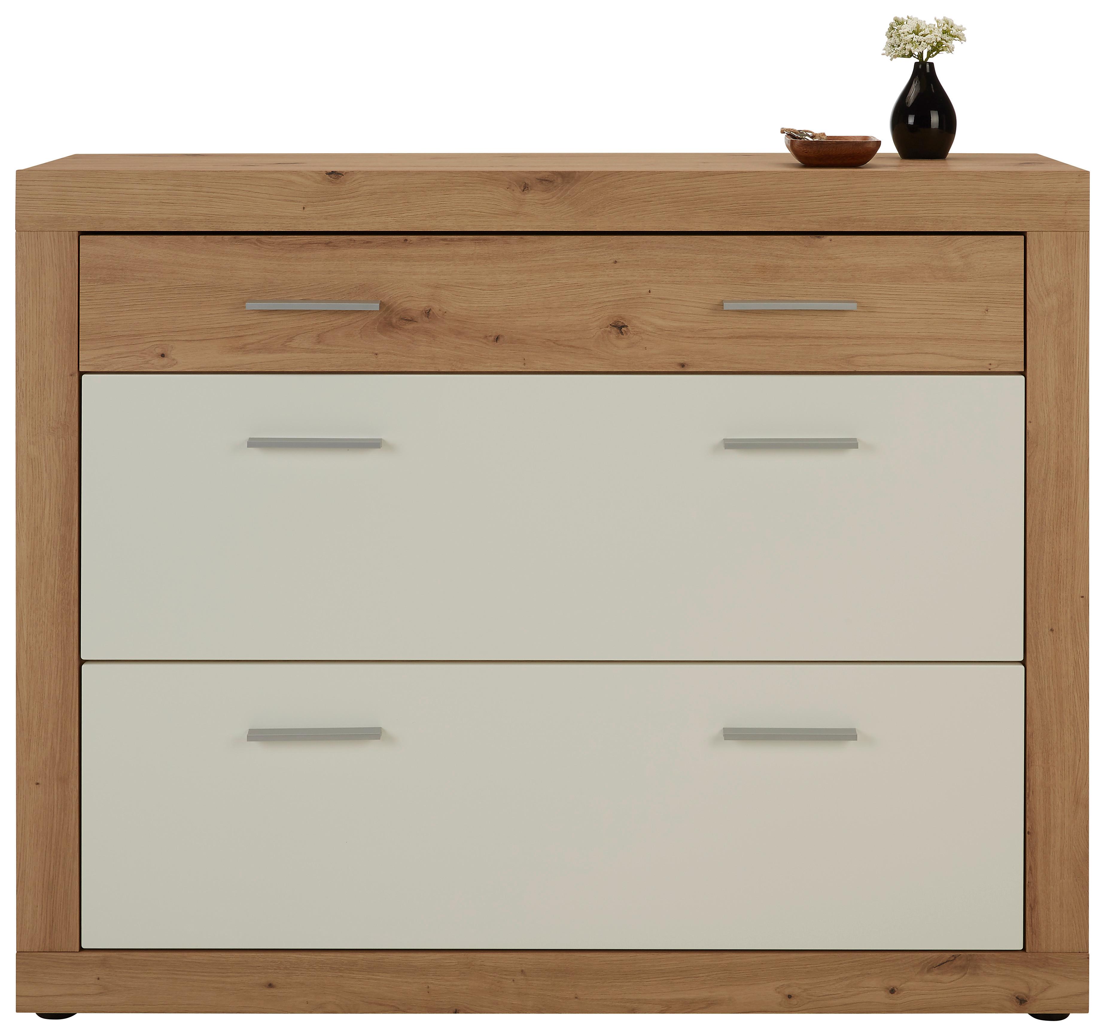 Schuhschrank in Weiss/Eichefarben - Chromfarben/Weiss, Konventionell, Holzwerkstoff/Kunststoff (120/100/36cm) - Mömax