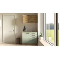 Miniküchen Cara Grün/Eichefarben - Schwarz/Eiche Artisan, MODERN, Holzwerkstoff/Metall (100cm) - FlexWell