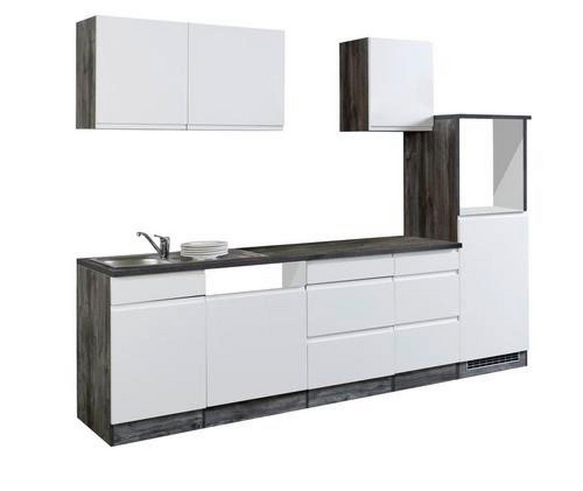 Küchenleerblock "Cardiff" Weiss/Eiche - Weiß Hochglanz/Weiß, Basics, Holzwerkstoff (280cm) - Held