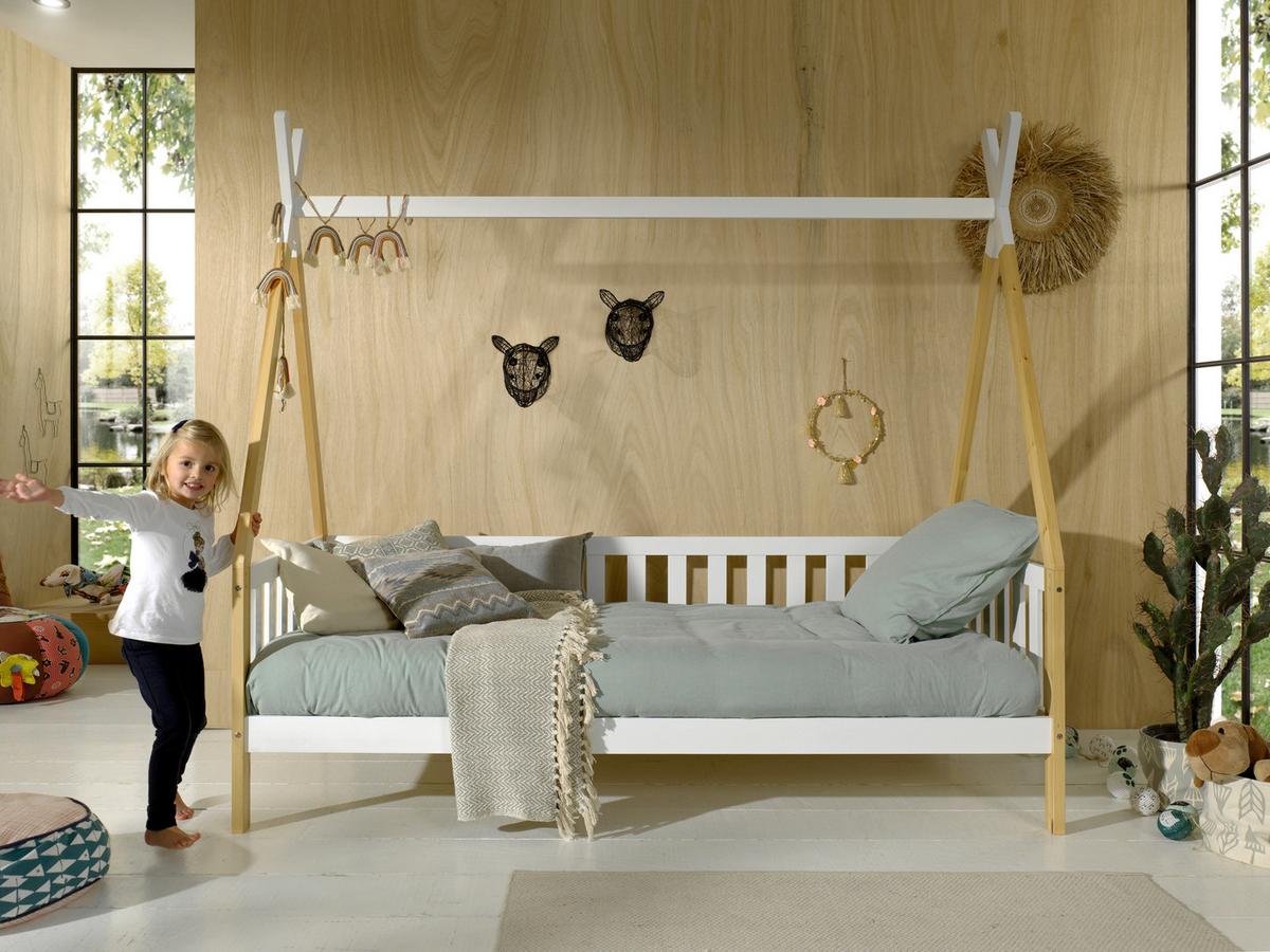 Hausbett "Tipi" 90x200 cm, weiß/kiefer - Weiß/Kieferfarben, MODERN, Holz (90/200cm) - MID.YOU