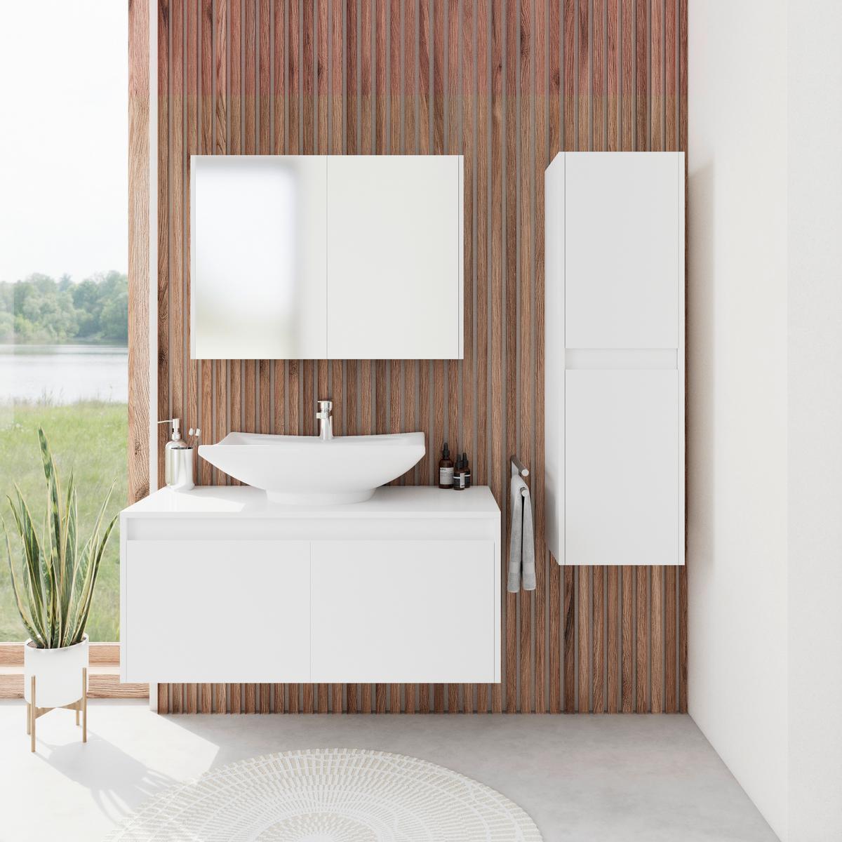 Badezimmer Martina Weiß 4-teilig - Weiß, MODERN, Glas/Holz (100/45/45cm) - Bessagi Home