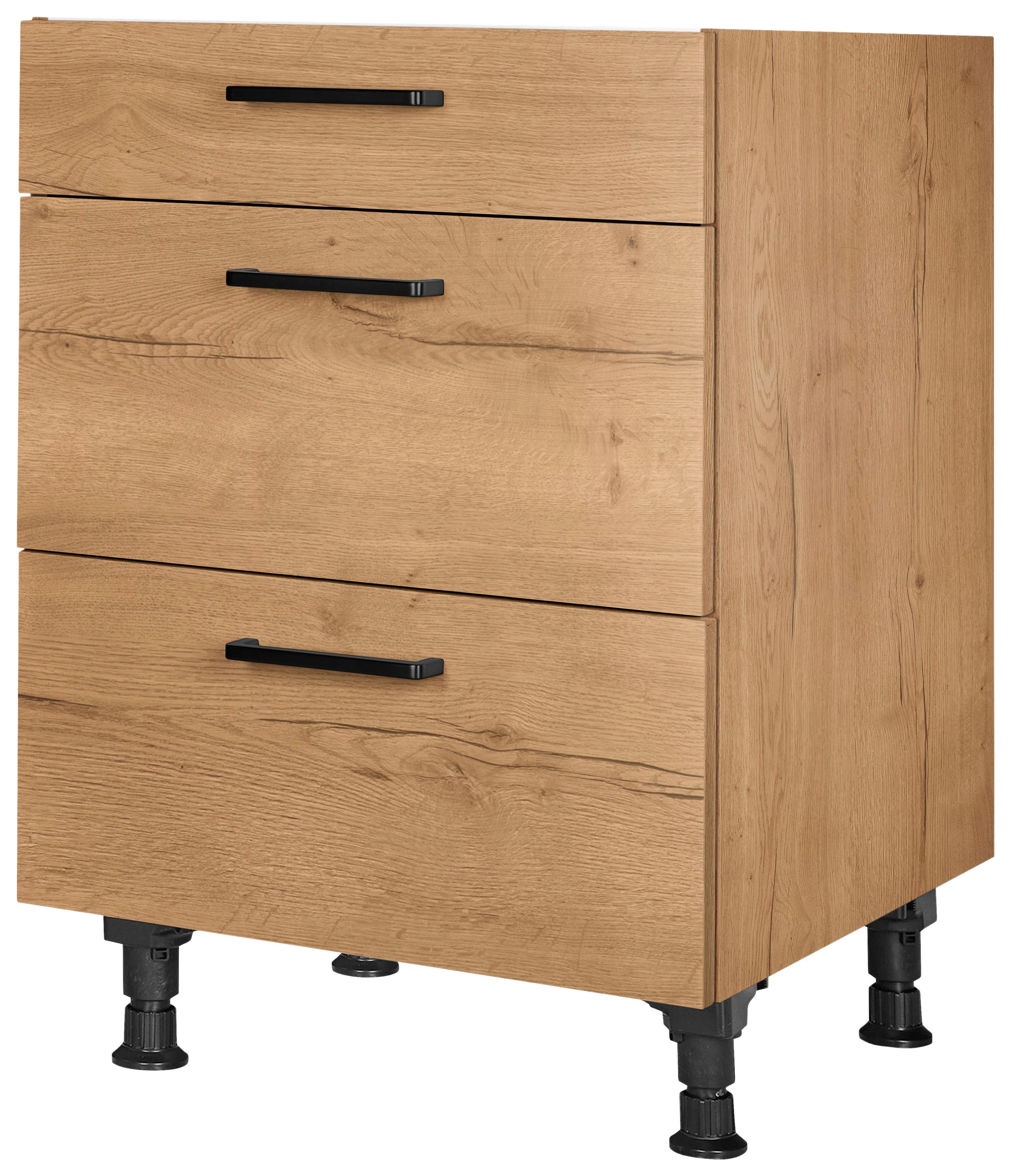 Schubkastenunterschrank Structura Eiche - Eichefarben/Schwarz, MODERN, Holzwerkstoff/Metall (60/87/56cm) - Nobilia