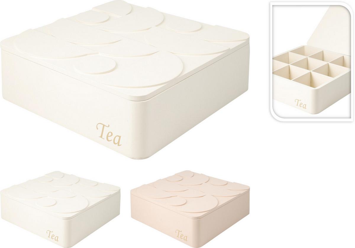 Teásdoboz Tea - terrakotta/fehér, Basics, műanyag (24/7,5/24cm)