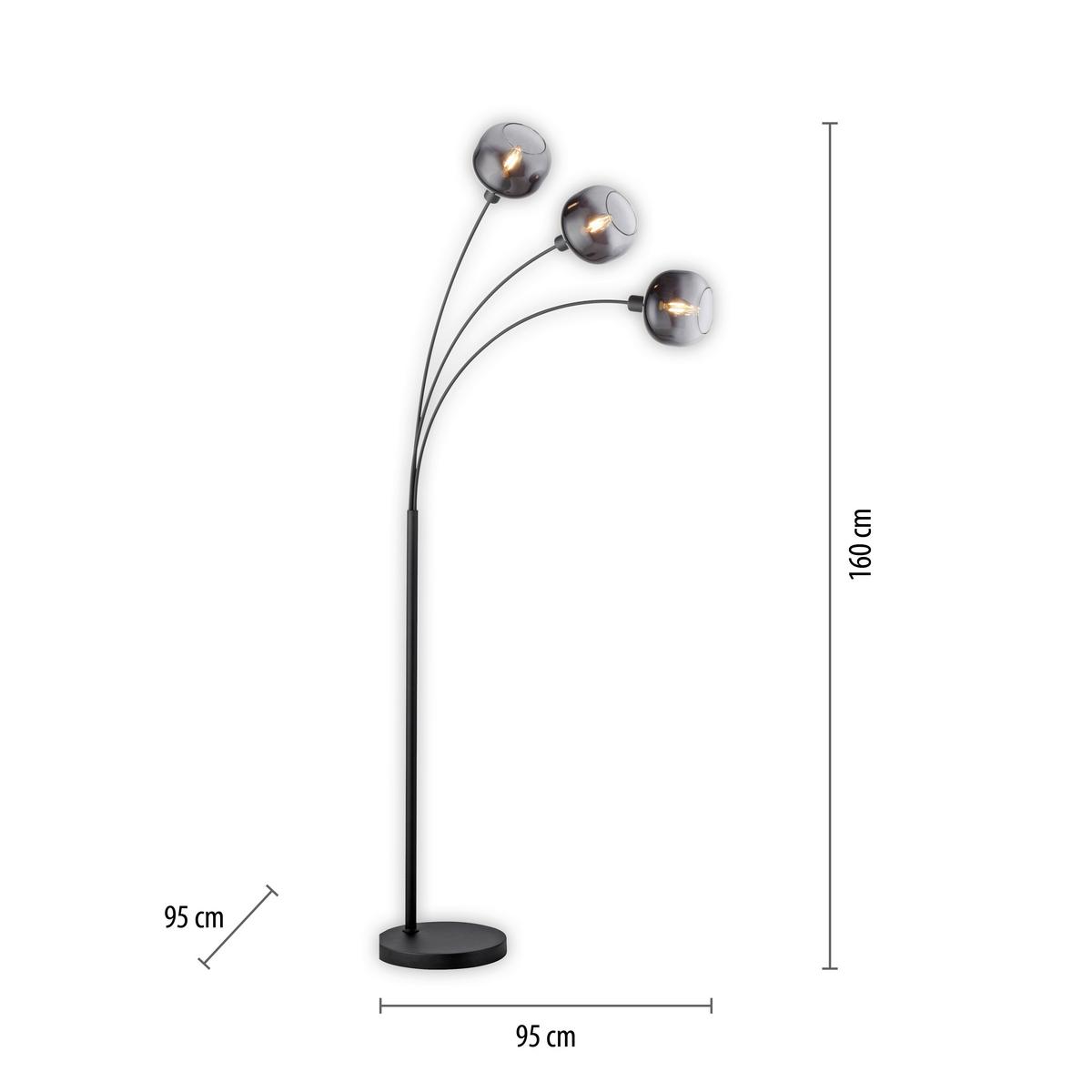 LED-Stehleuchte Zea Schwarz max. 25 Watt - Schwarz, MODERN, Kunststoff/Metall (95/95/160cm)