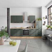 Küchenblock Easytouch Low m. Geräten Dunkelgrün - Dunkelgrün/Eichefarben, MODERN, Holzwerkstoff/Metall (300cm) - Nobilia