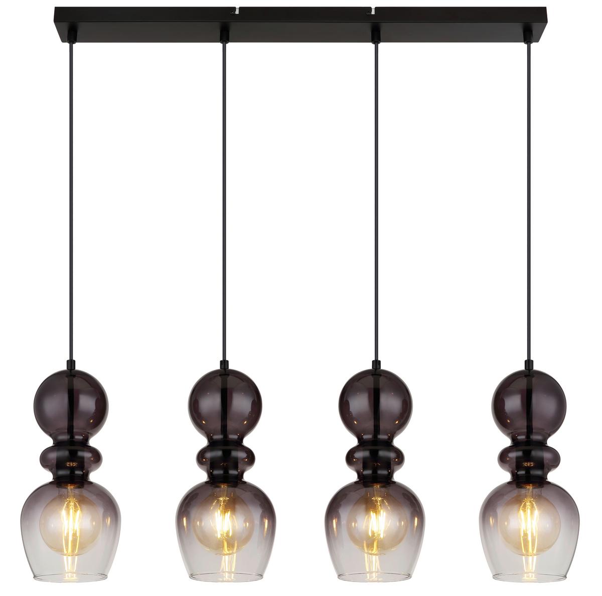 HÄNGELEUCHTE 15174-4H CLARITY - Schwarz, Konventionell, Glas/Kunststoff (82/15/150cm) - Globo