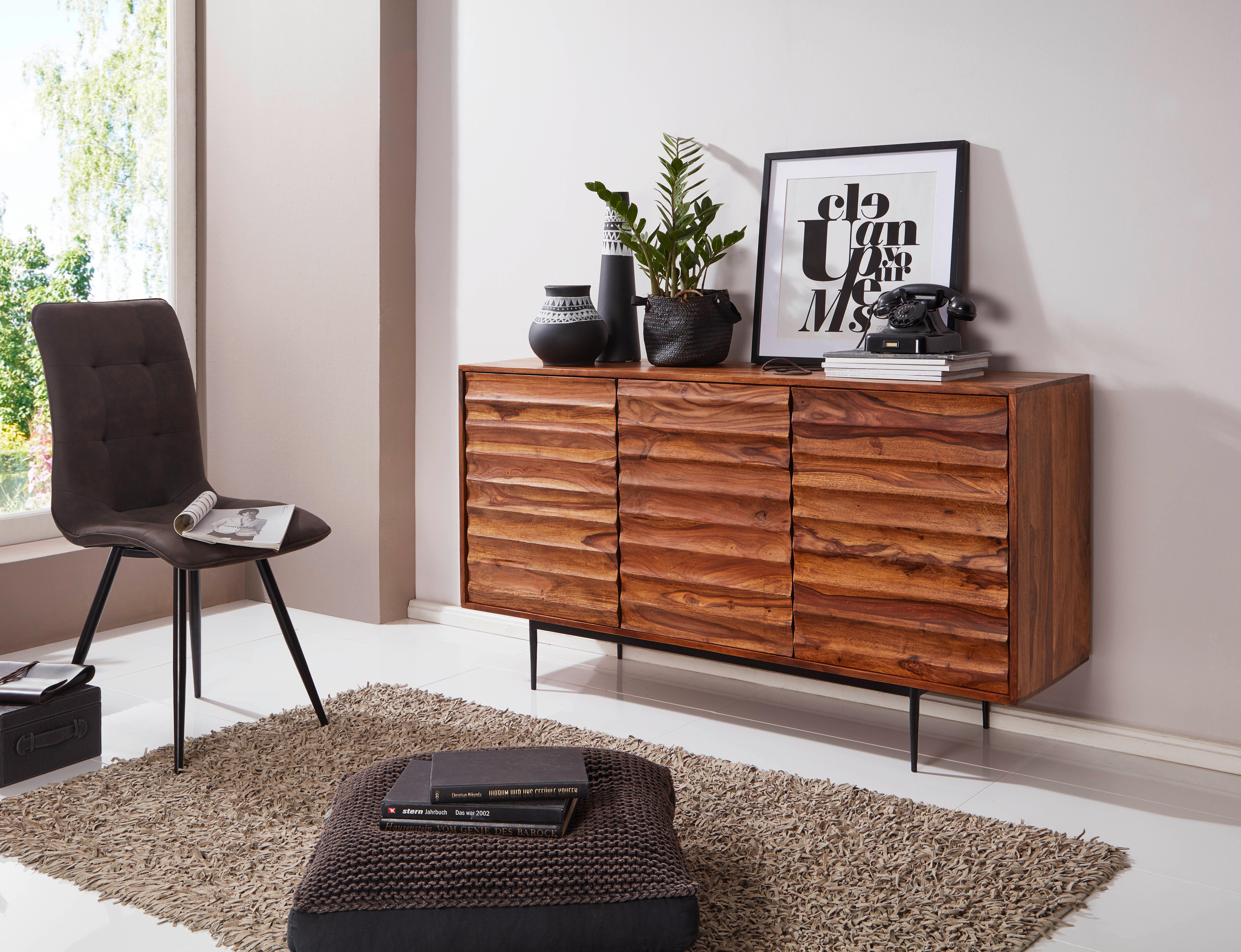 Komoda Mumbai, Pravi Les - črna/barve indijskega rožnega lesa, Design, kovina/les (150/81/41cm) - MID.YOU