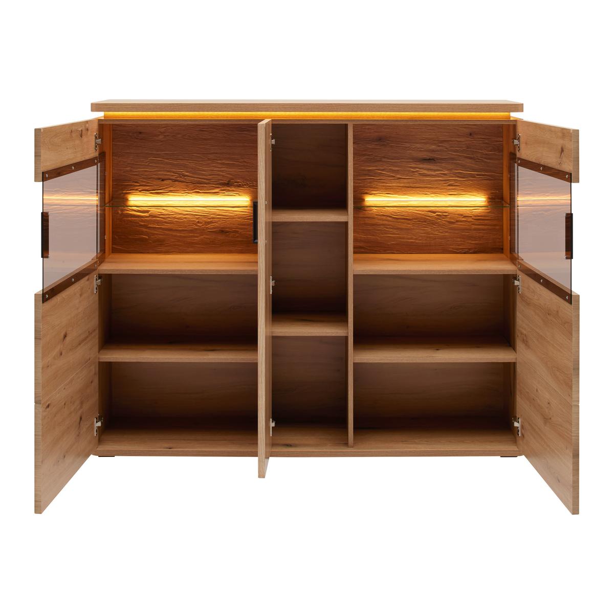 Highboard Alameda Eichefarben - Eichefarben/Anthrazit, Modern, Glas/Holzwerkstoff (150/124/38cm) - Mömax