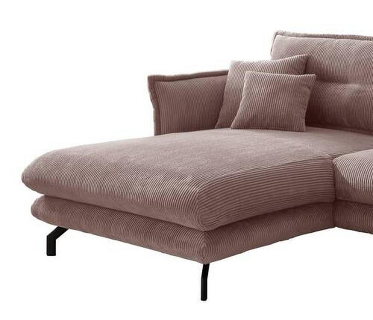 Wohnlandschaft Lava Rosa Cord - Schwarz/Rosa, MODERN, Textil/Metall (180/255cm) - Livetastic