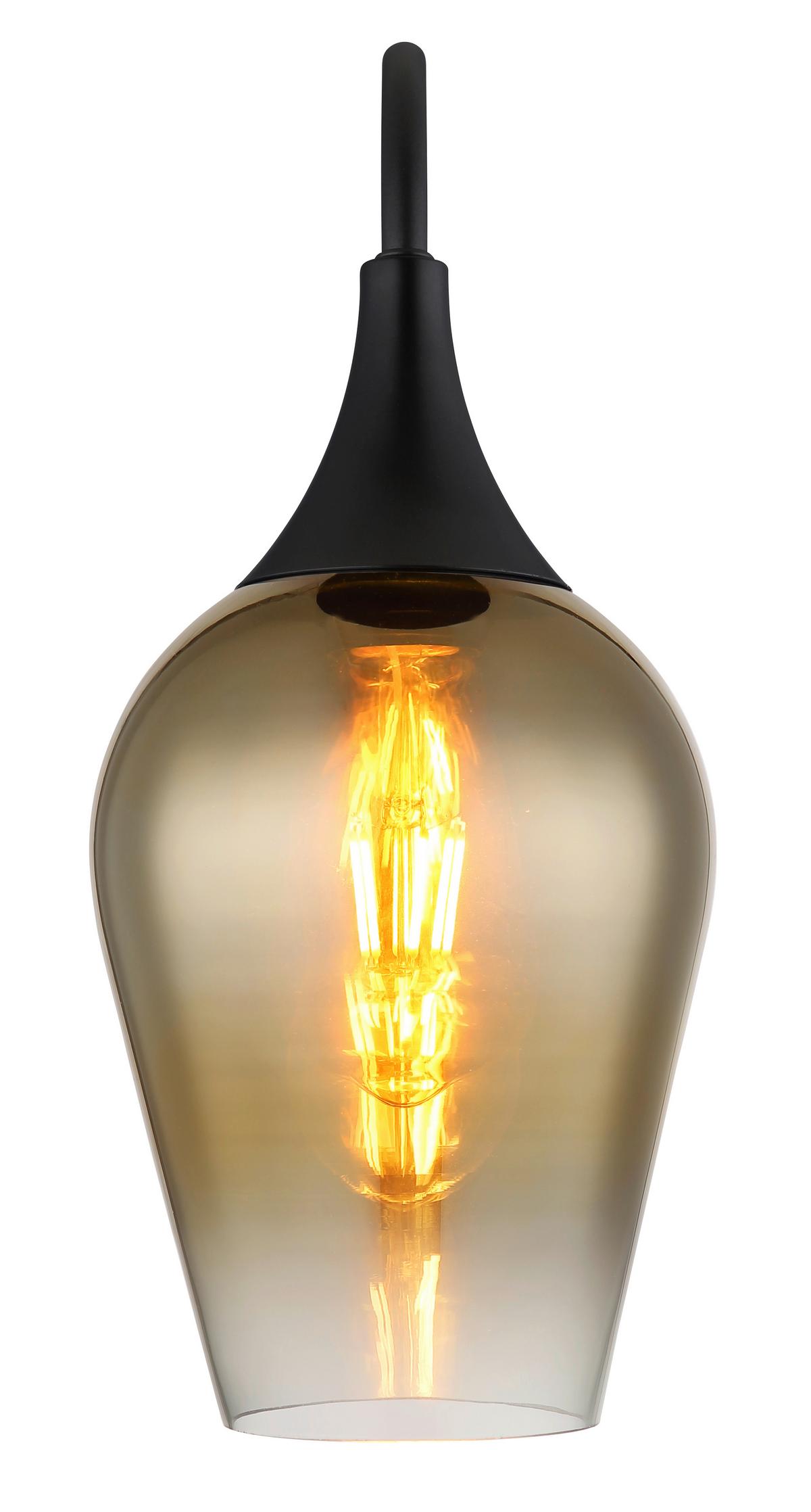Wandleuchte Lavus Schwarz/Goldfarben max. 40Watt - Klar/Goldfarben, Design, Glas/Metall (15/36cm) - Globo