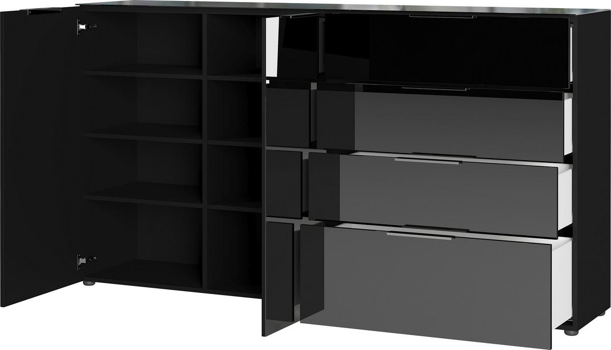 Sideboard Oakland in Schwarz - Silberfarben/Schwarz, MODERN, Glas/Holzwerkstoff (184/102/42cm) - Premium Living