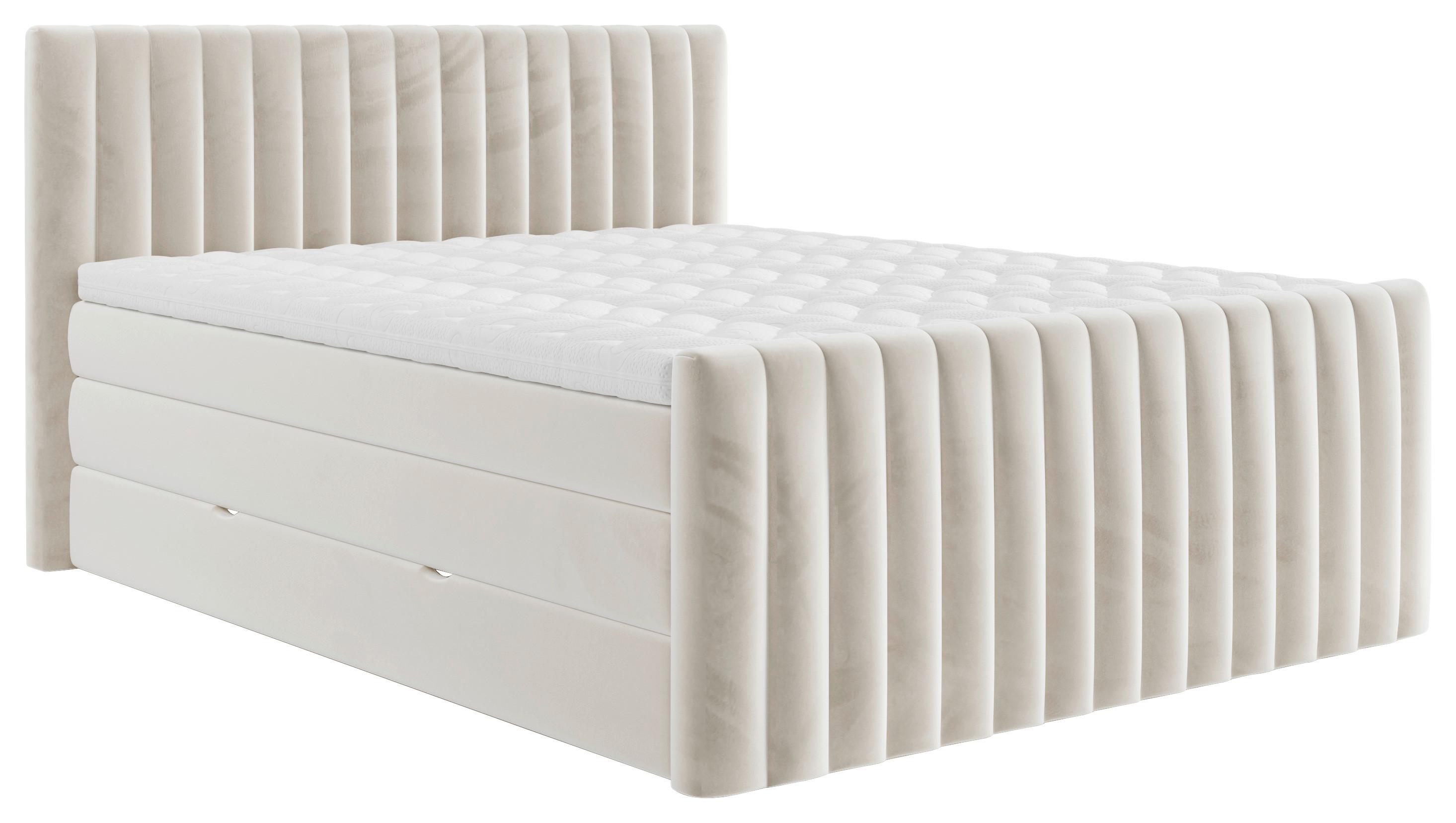 Boxspringbett Simon in Beige ca. 160x200cm - Beige/Schwarz, KONVENTIONELL, Holzwerkstoff/Kunststoff (160/200cm) - Premium Living