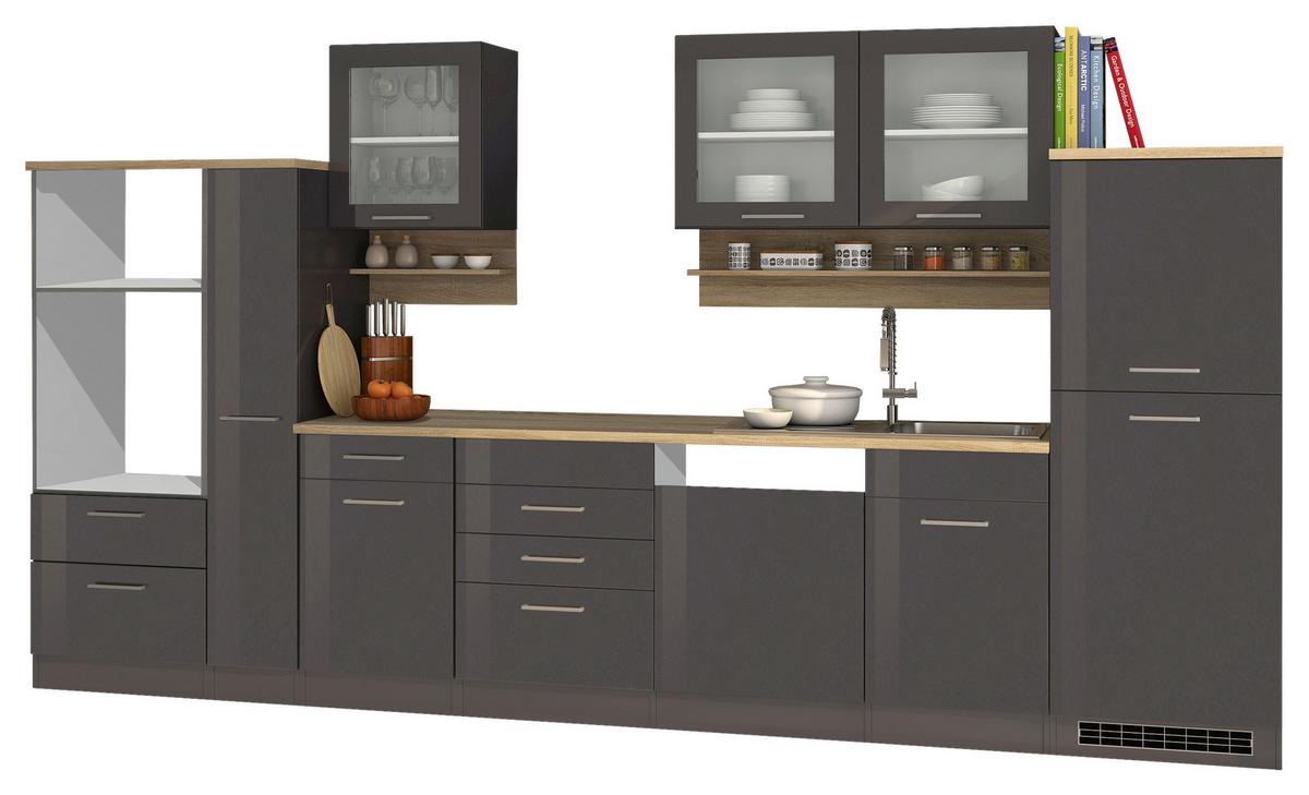 Küchenleerblock Mailand o. Geräte Graphitfarben - Silberfarben/Graphitfarben, MODERN, Glas/Holzwerkstoff (370cm) - Held