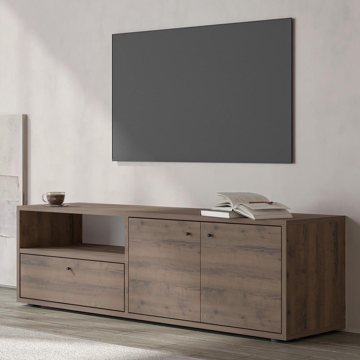 Lowboard Pao Tv Schrank - Eichefarben/Schwarz, Design, Holzwerkstoff (35/42/136cm) - Livetastic