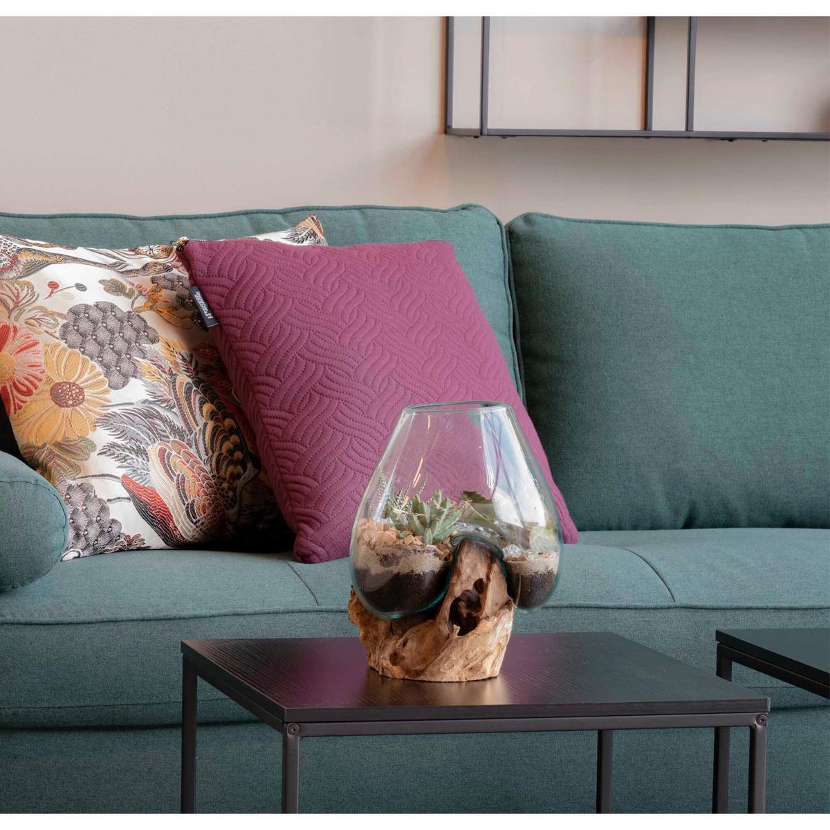 Vase San Marino Waterdrop Transparent/Teakfarben - Transparent/Teakfarben, Design, Glas/Holz (18/20/15cm)