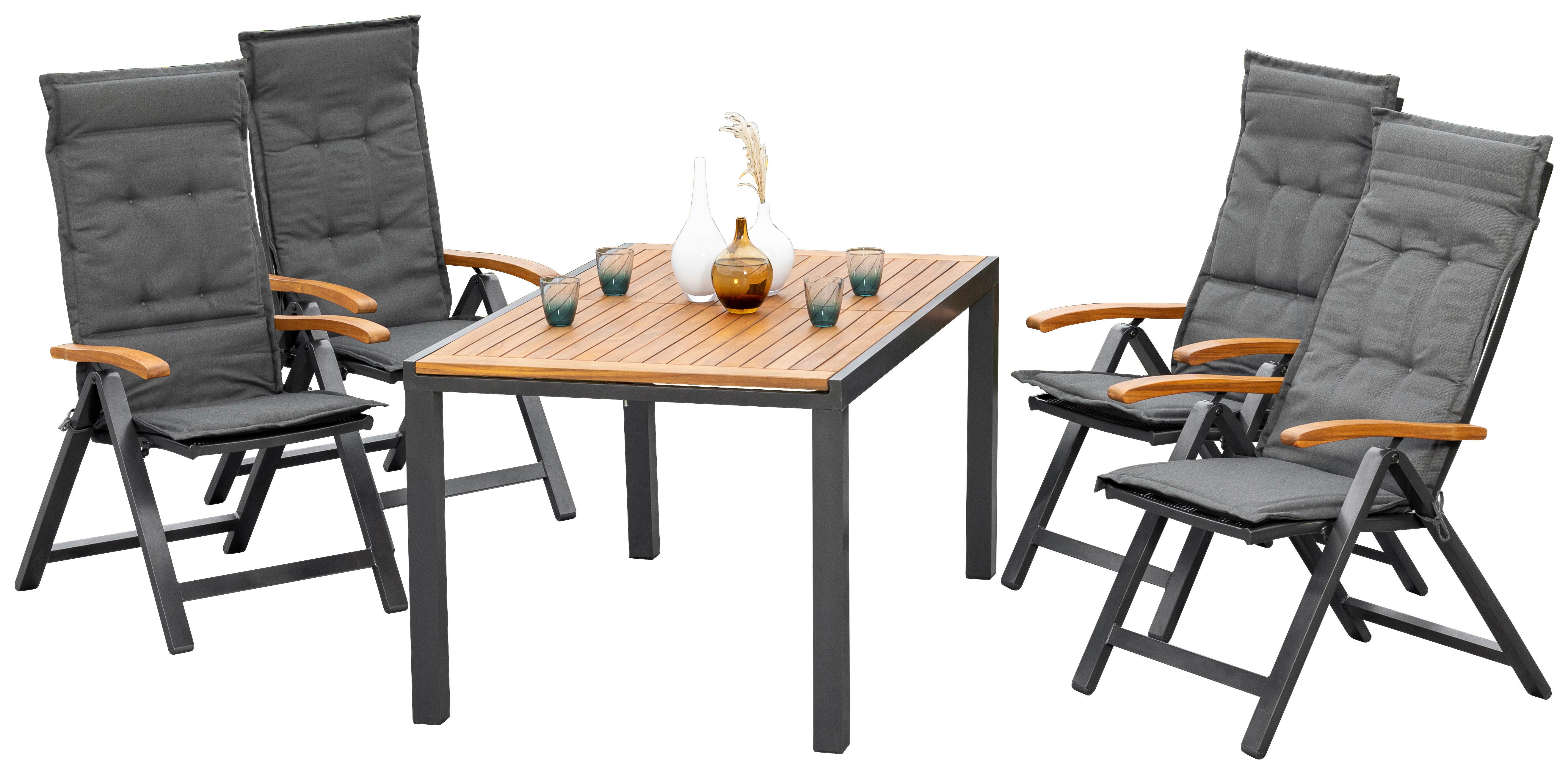 Gartenmöbel Set 9-tlg. Tilos aus Echtholz - Schwarz/Grau, KONVENTIONELL, Holz/Textil - Gardenson