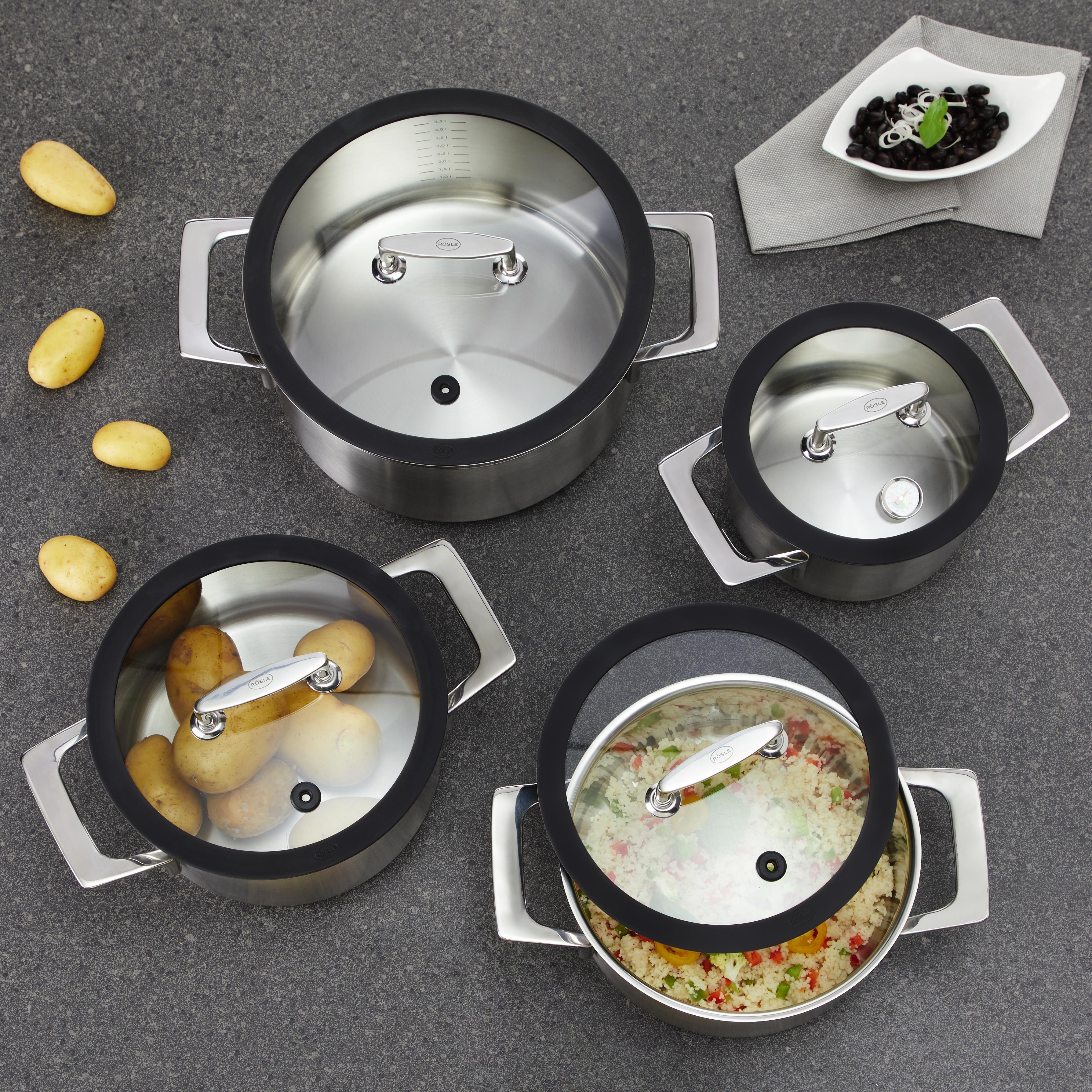 Kochtopfset Rösle Silence 8-teilig - Edelstahlfarben, MODERN, Glas/Metall - Rösle