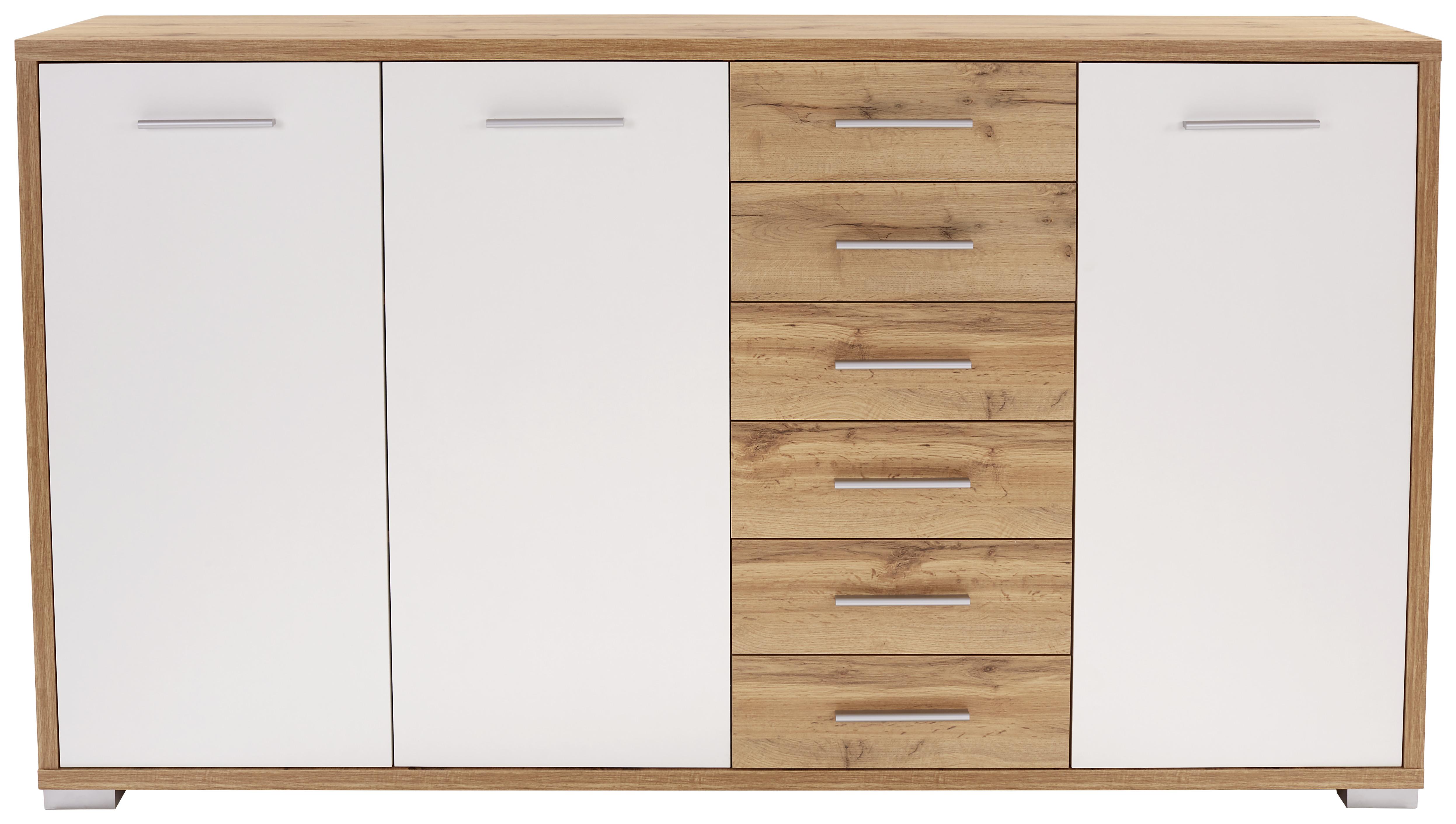 Comodă Q-Big New - alb/culoare lemn stejar, Modern, lemn (190/105/44cm)