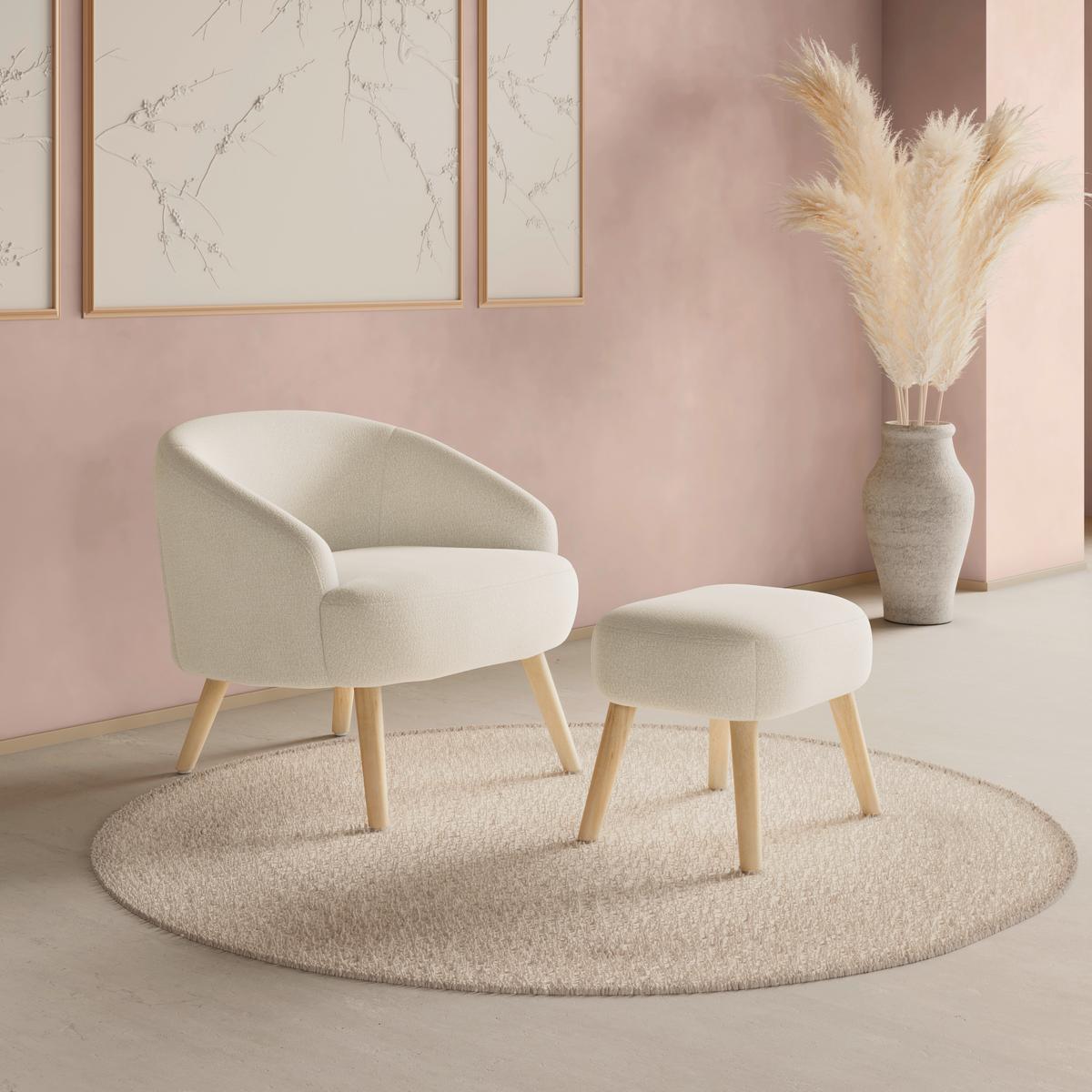 Sessel Sonja Chenille Weiß - Weiß/Naturfarben, MODERN, Holz/Textil (71/69/68cm)