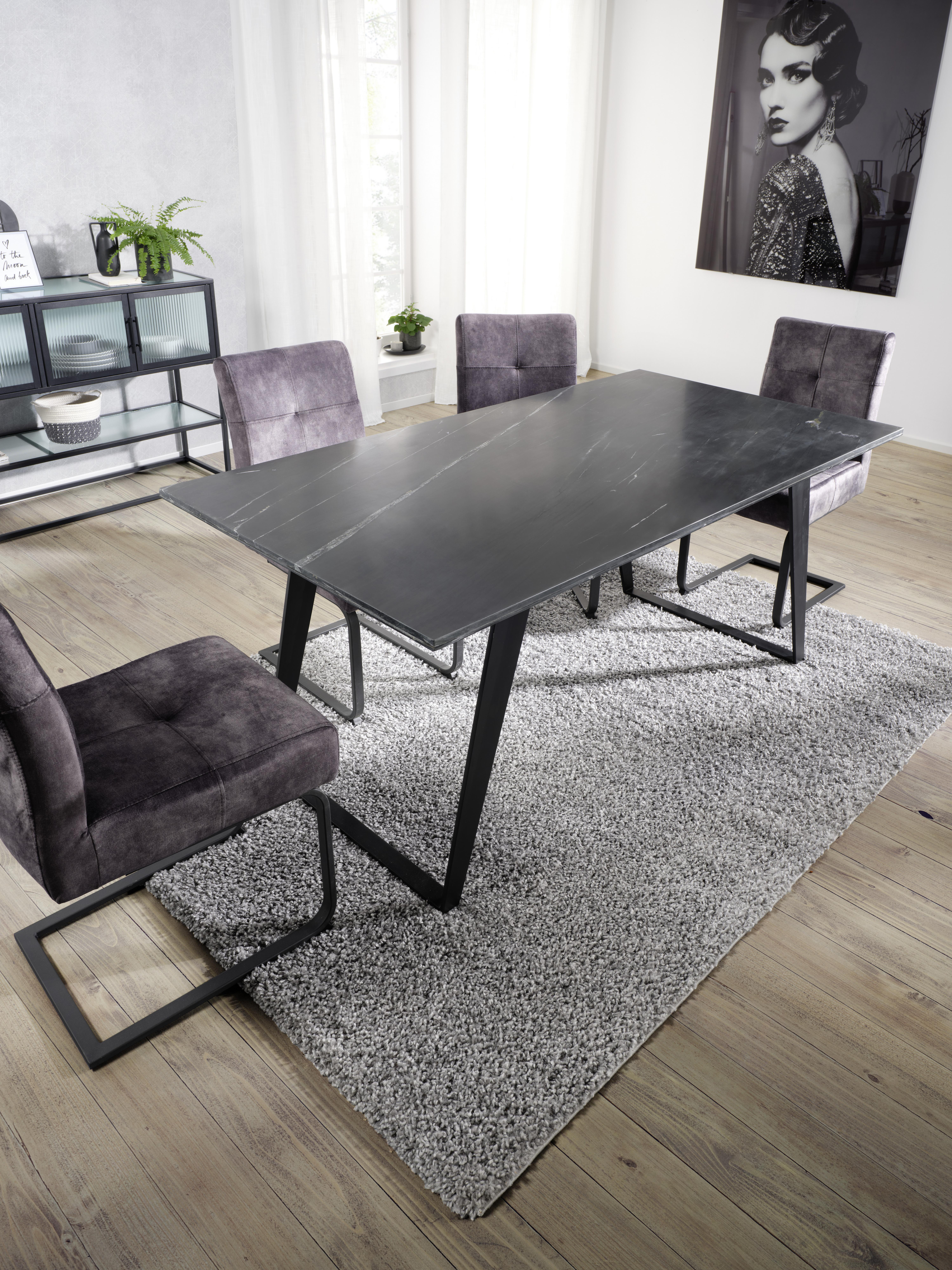 Étkezőasztal Marble - Fekete, modern, Kő/Fém (175/90/76cm) - Premium Living