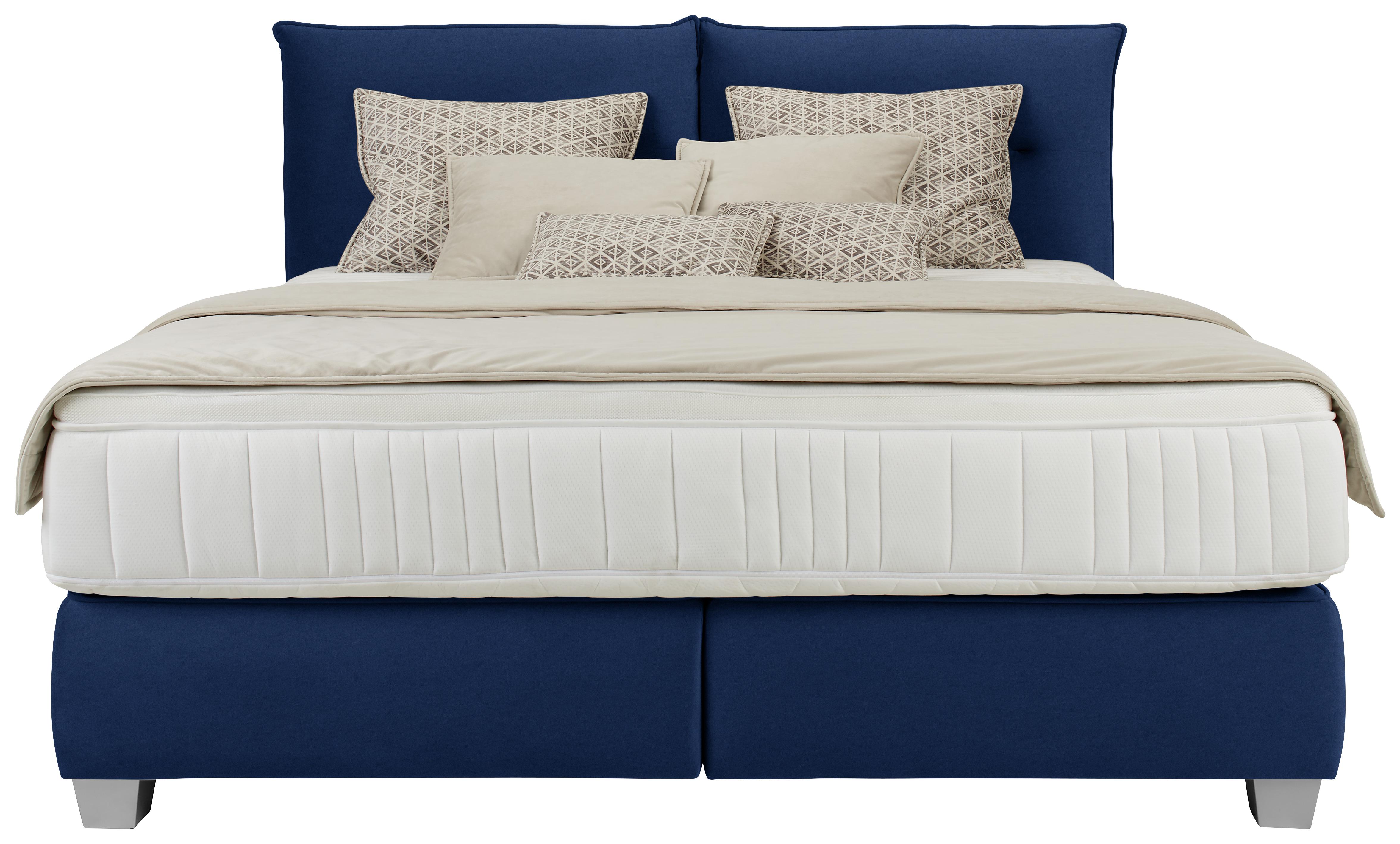 Boxspringbett Fog in Blau ca. 160x200cm - Blau/Silberfarben, Kunststoff/Textil (160/200cm) - Premium Living