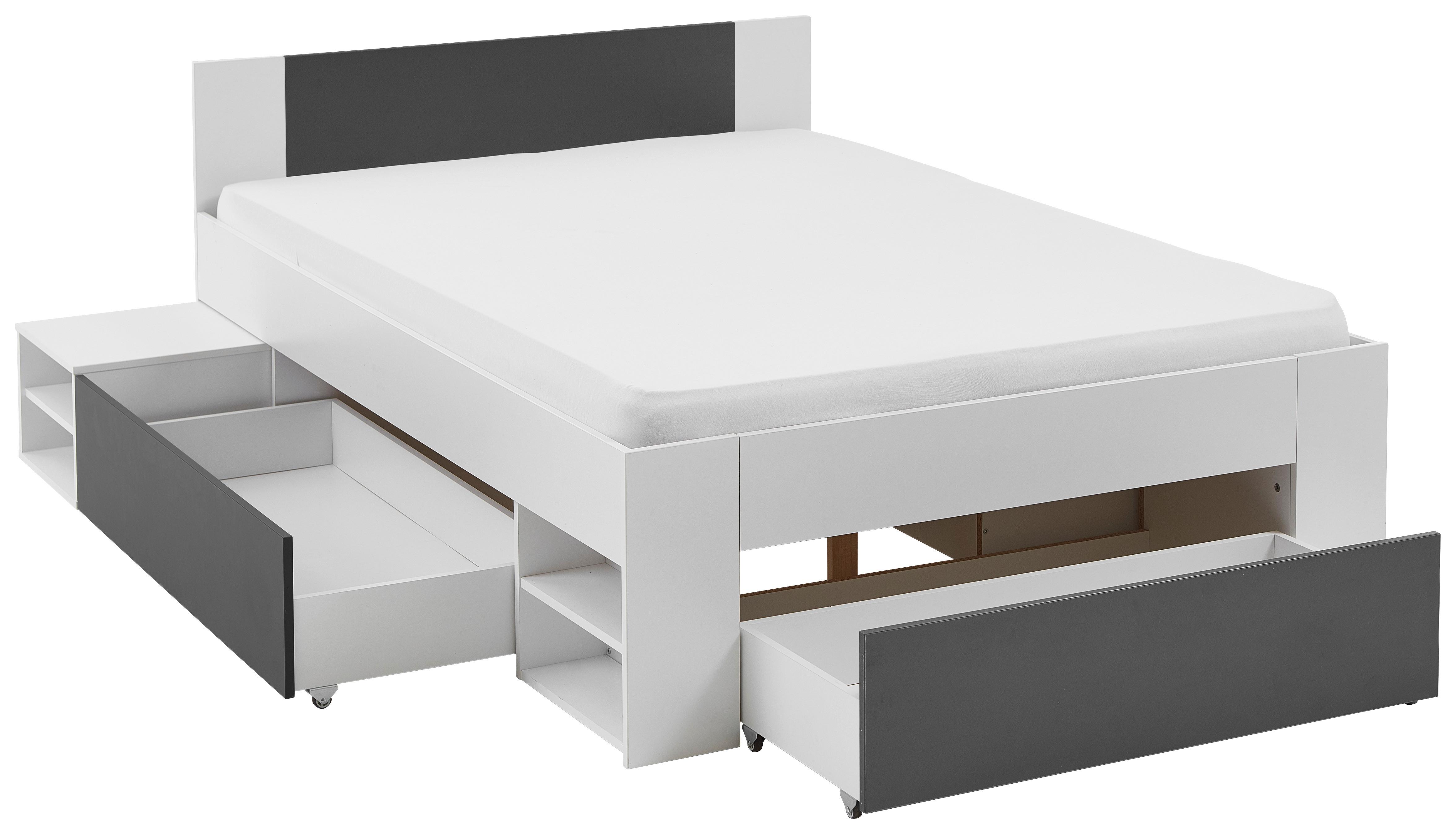 Bett Azurro 2-140 Weiß/Anhrazit - Anthrazit/Weiß, MODERN, Holzwerkstoff (140/200cm) - Mömax
