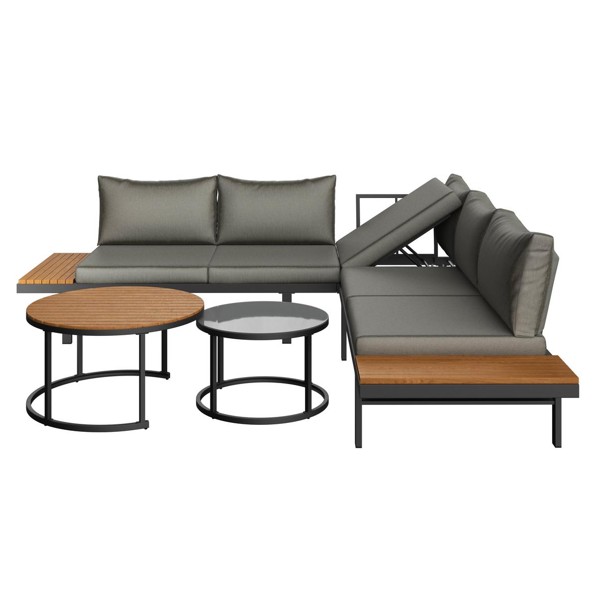 Lounge Garnitura Zürich, Akacija, Kovina, 4-Delno - siva/naravne barve, Moderno, kovina/steklo (261/261cm) - Beldano