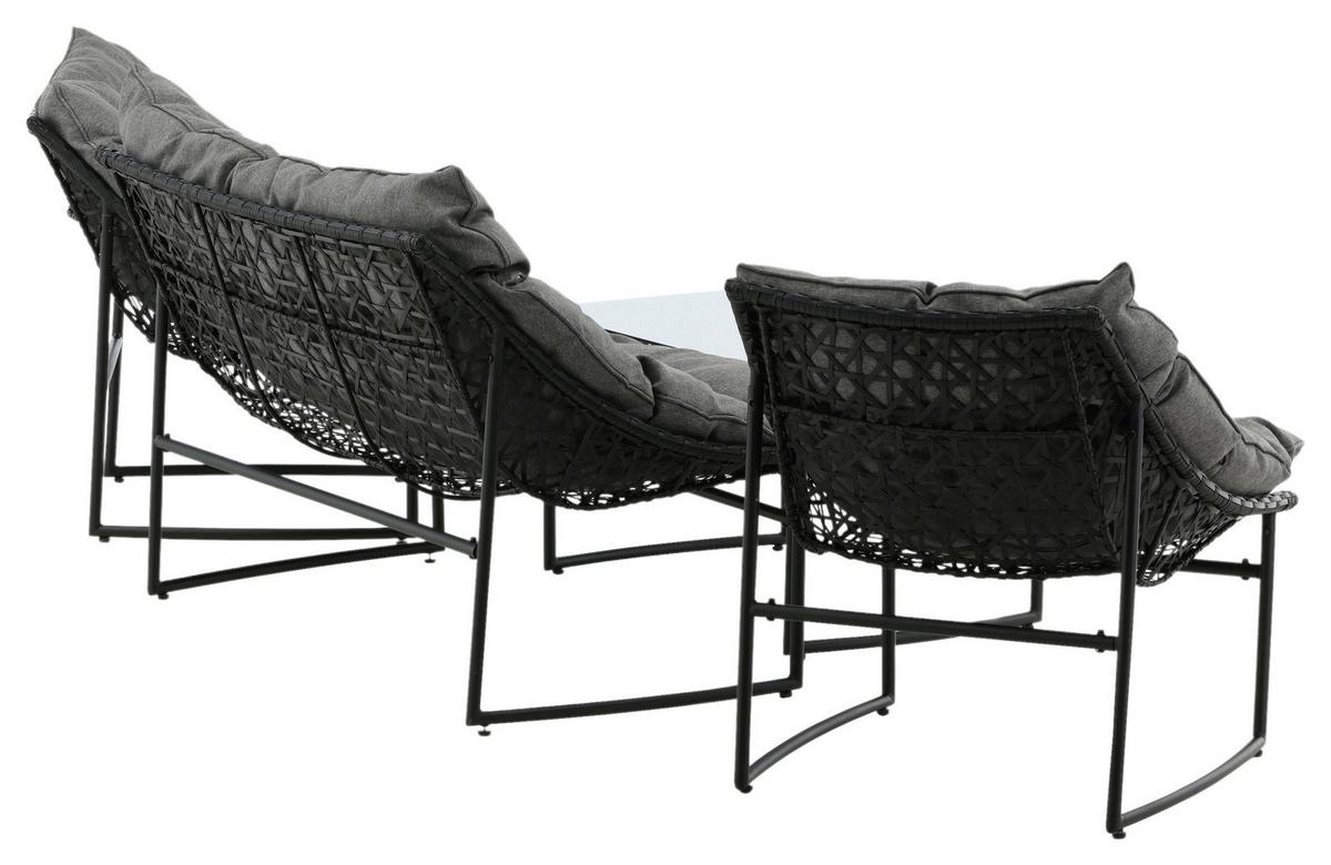 Loungegarnitur Tina 4-tlg. Grau/Schwarz - Schwarz/Grau, KONVENTIONELL, Kunststoff/Textil - Gardenson