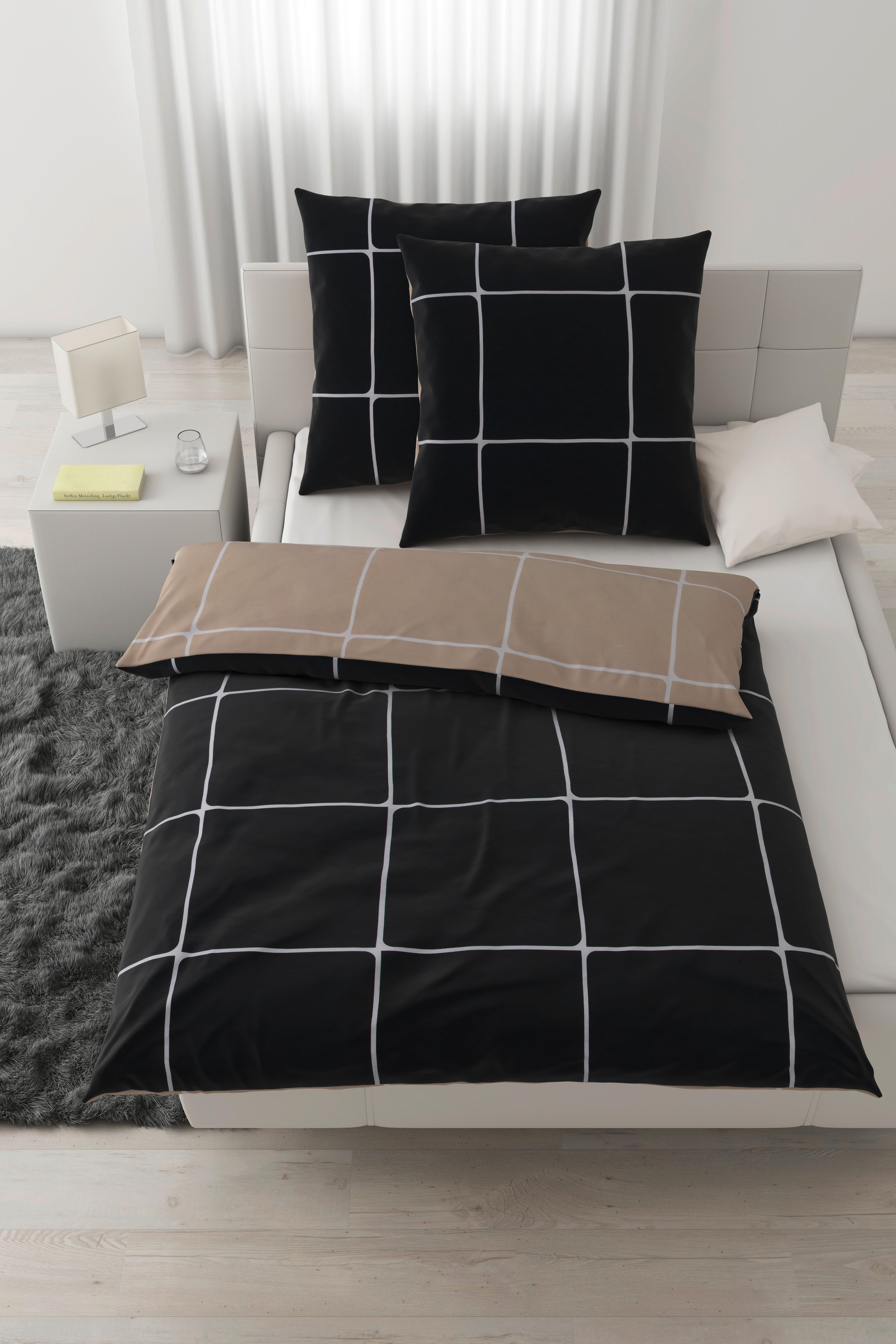Bettwäsche Linnea Wende XXL Schwarz/Beige ca. 200x200cm - Beige/Schwarz, MODERN, Textil (200/200cm) - Modern Living