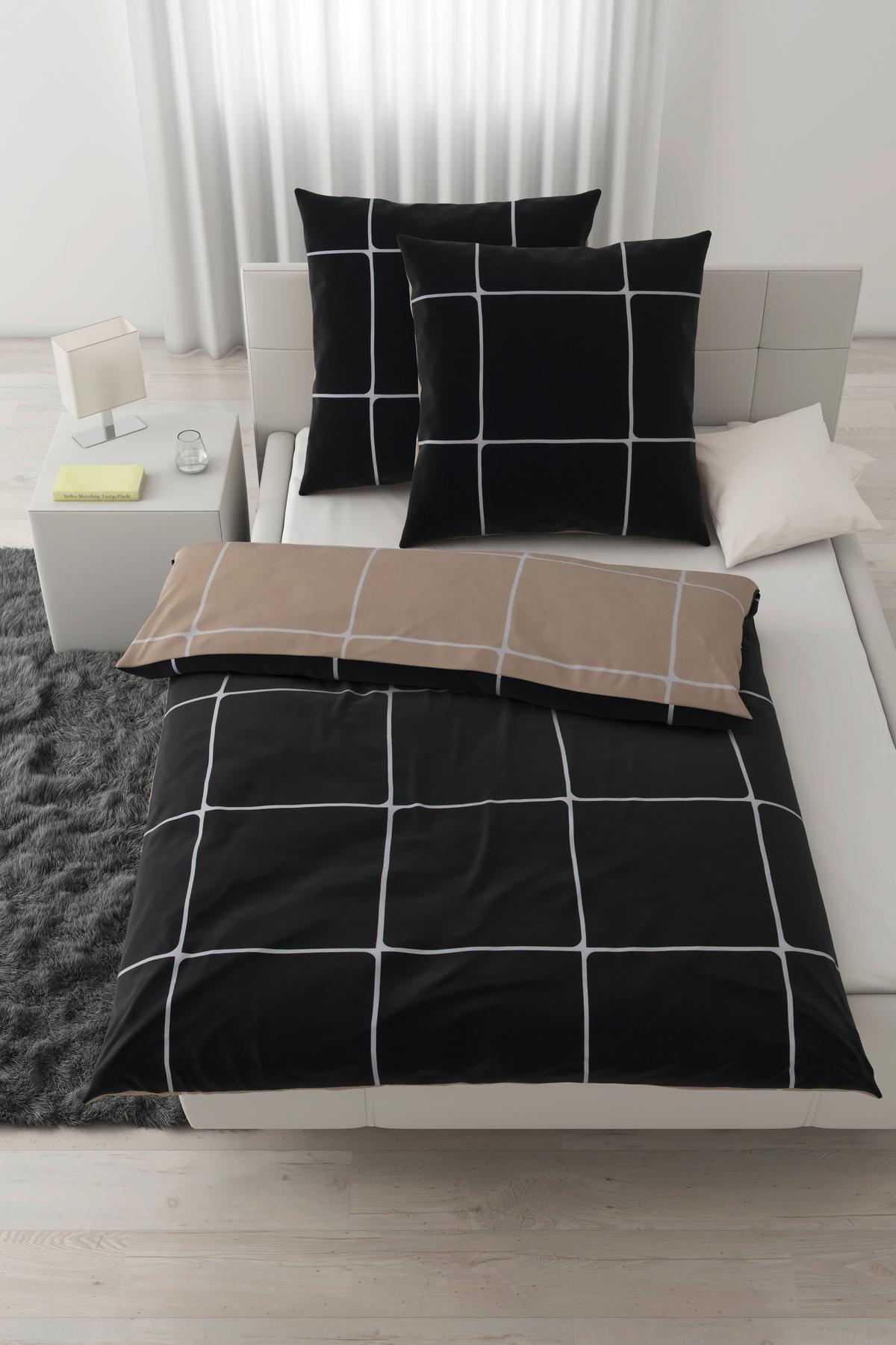 Bettwäsche Linnea Wende XXL Schwarz/Beige ca. 200x200cm - Beige/Schwarz, MODERN, Textil (200/200cm) - Modern Living