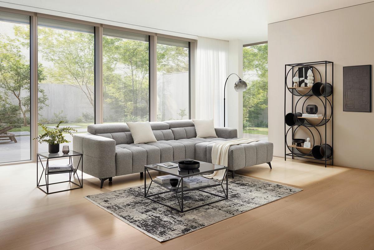 Wohnlandschaft Melbourne Grau - Schwarz/Grau, MODERN, Holz/Textil (285/182cm) - Mömax