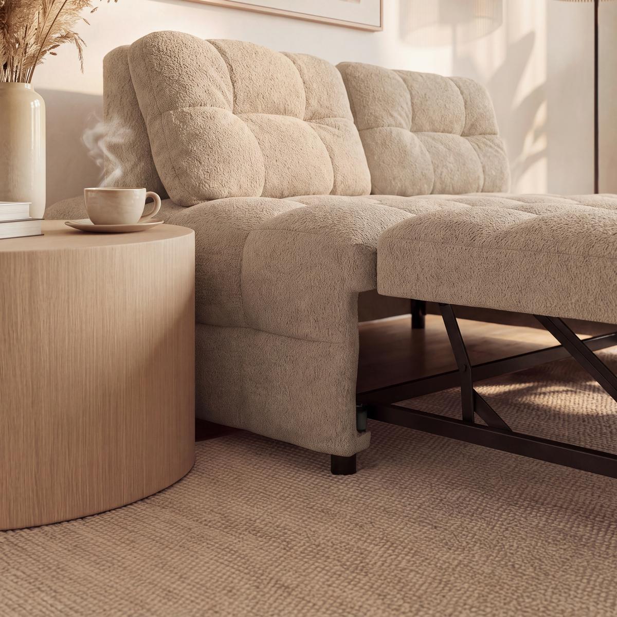 Schlafsofa Liara Webstoff Beige - Beige/Schwarz, MODERN, Holz/Textil (137/87/110cm) - Bessagi Home