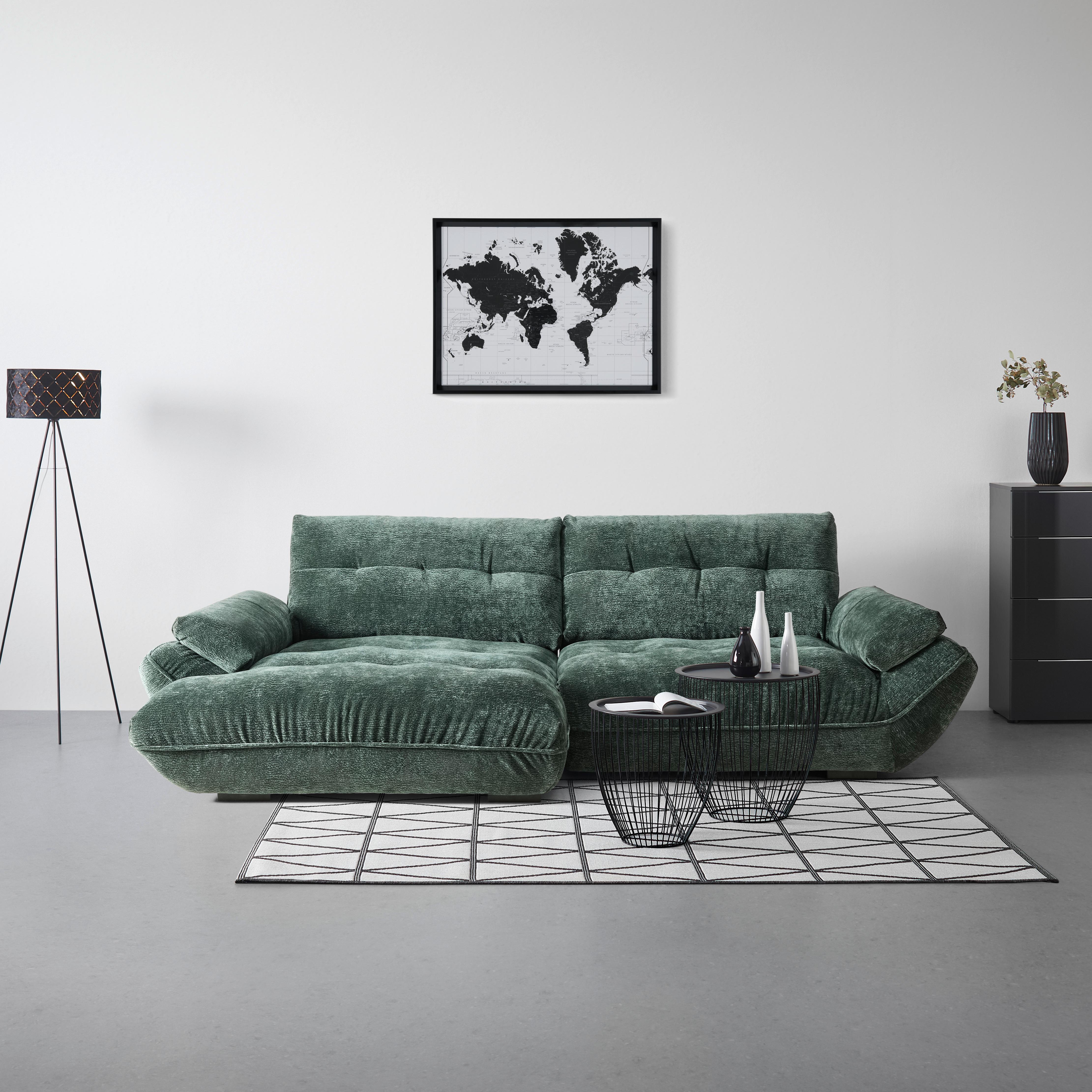 Wohnlandschaft Vivo Dunkelgrün - Dunkelgrün/Schwarz, MODERN, Kunststoff/Textil (179/63/317cm) - Premium Living