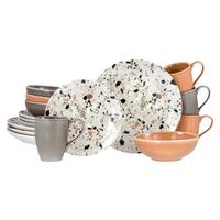 Kombinirani Servis Terrazzo, 16-Delni - siva/barve korale, Basics, keramika - Creatable