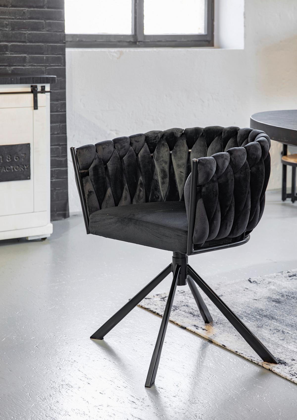 KRZESŁO Z PODŁOKIETNIKAMI WEAVY - czarny, Modern, metal/tkanina (60/78/55cm) - Livetastic