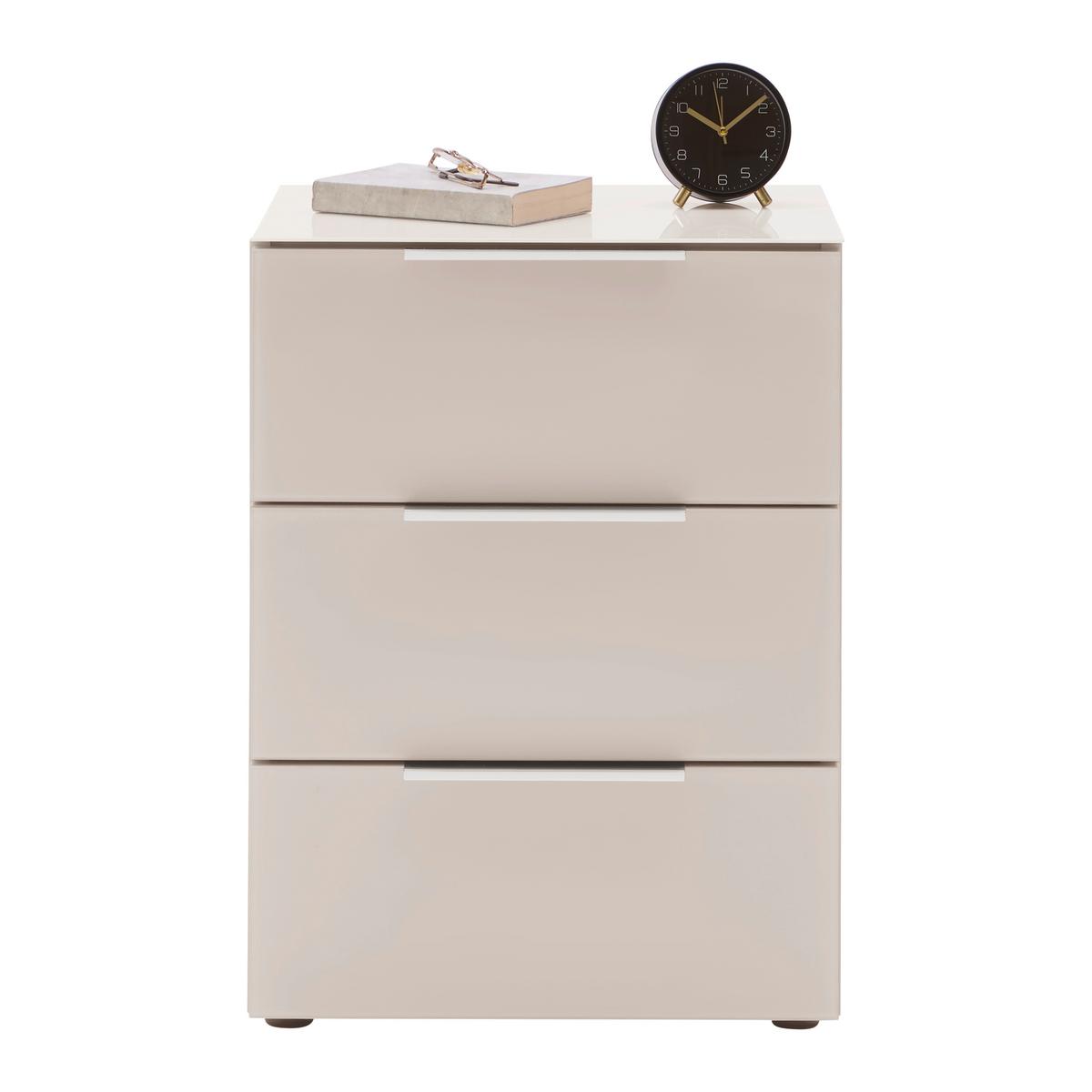 Nachtkästchen Siena Kaschmirfarben ca. 45x61x40cm - Kaschmir/Chromfarben, KONVENTIONELL, Glas/Holzwerkstoff (45/61/40cm) - Premium Living