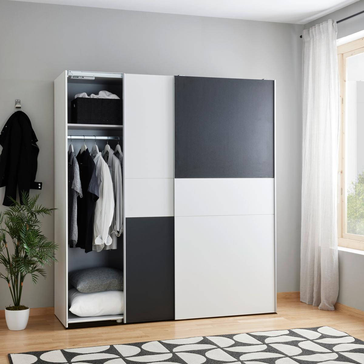 Schiebetürenschrank in Schwarz/Weiss - Weiss/Schwarz, Konventionell, Holzwerkstoff/Kunststoff (170/191/61cm) - Mömax