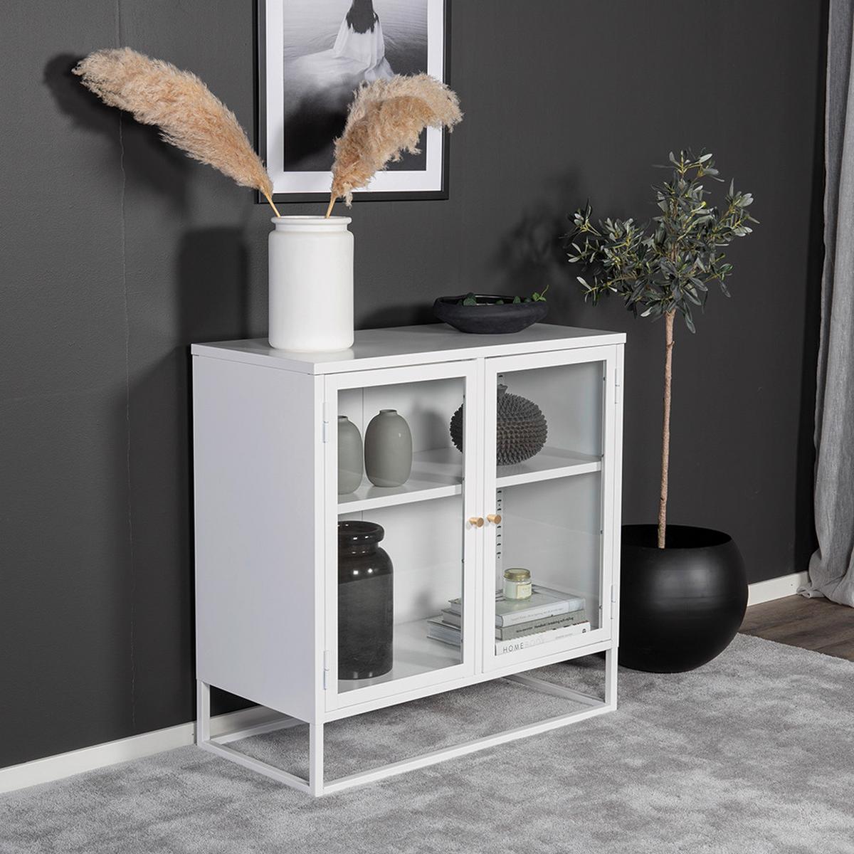 Sideboard Bakal Weiß ca. 85x85x40cm - Weiß, Design, Glas/Metall (85/85/40cm) - Livetastic
