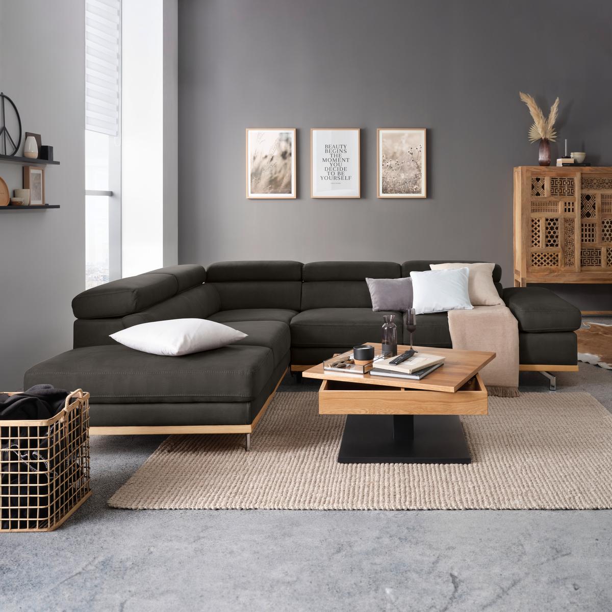 Ecksofa Carmen Dunkelgrau - Chromfarben/Dunkelgrau, Konventionell, Holz/Textil (292/93/226cm) - Premium Living