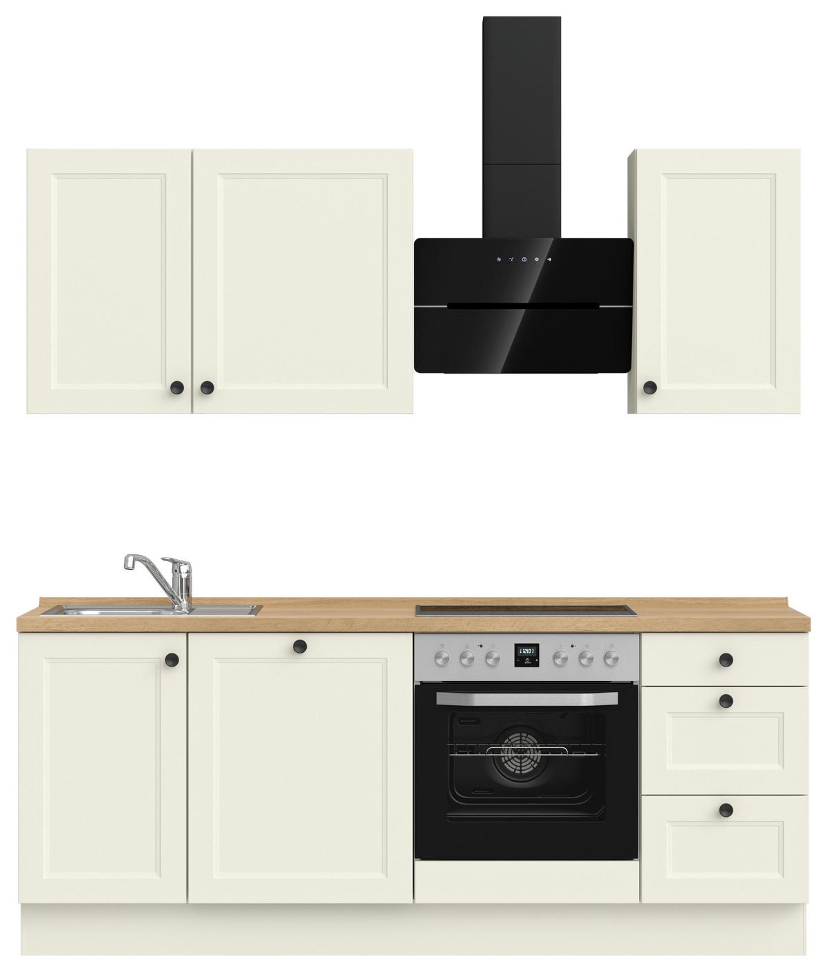 Küchenblock Cascada High m. Geräten Weiß - Eichefarben/Schwarz, MODERN, Holzwerkstoff/Metall (210cm) - Nobilia