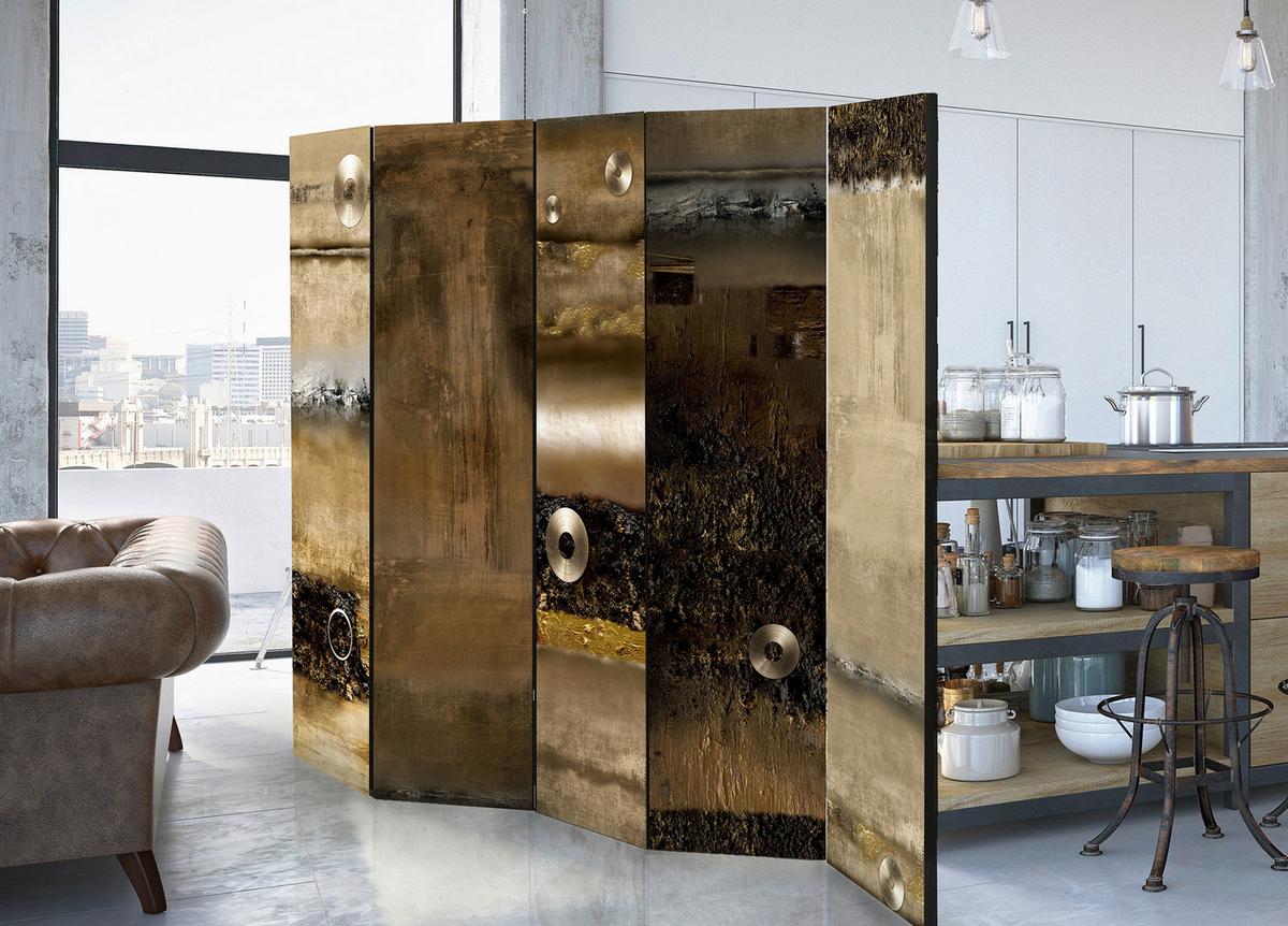 Paravan Metal Alliance I, 5-Delni, Dvostranski - svetlo rjava/rjava, Basics, tekstil/les (225/172/3cm) - artgeist