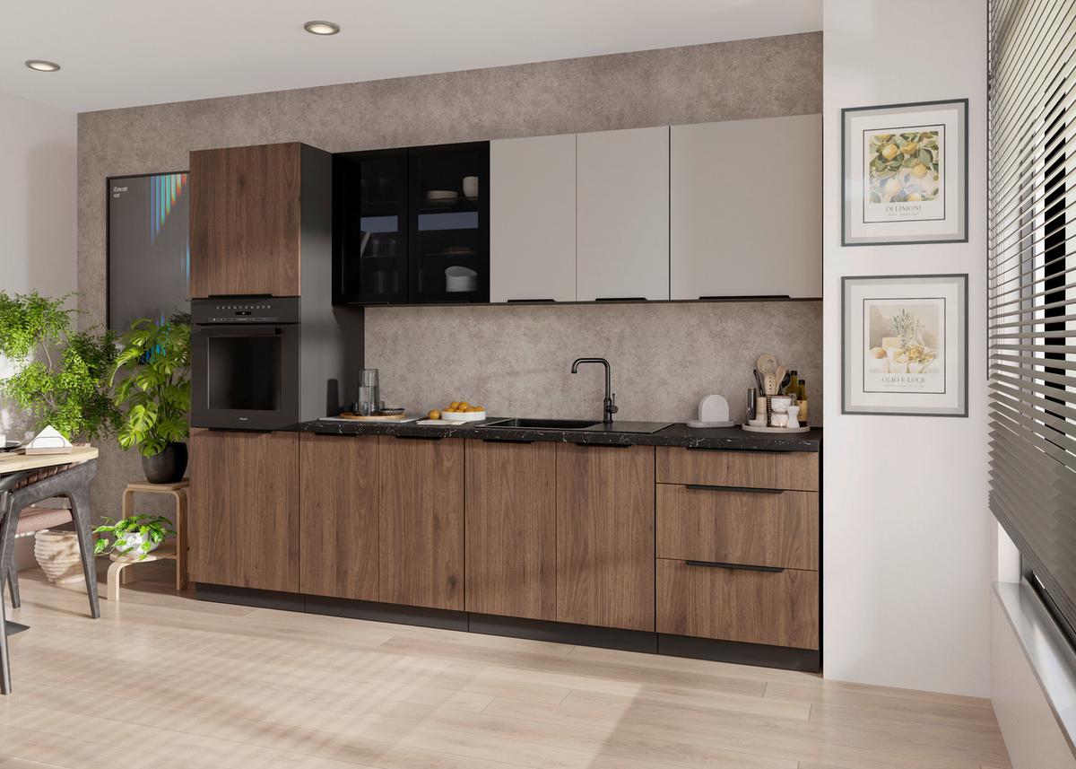 Blok Kuhinja Monza/arona - kašmir/boja orahovog drveta, Moderno, staklo/metal (260/210/60cm) - Modern Living
