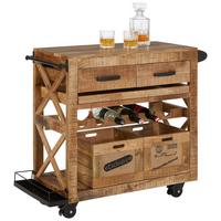 Servierwagen in Naturfarben - Schwarz/Naturfarben, LIFESTYLE, Holz/Kunststoff (97/85/43cm) - Mömax