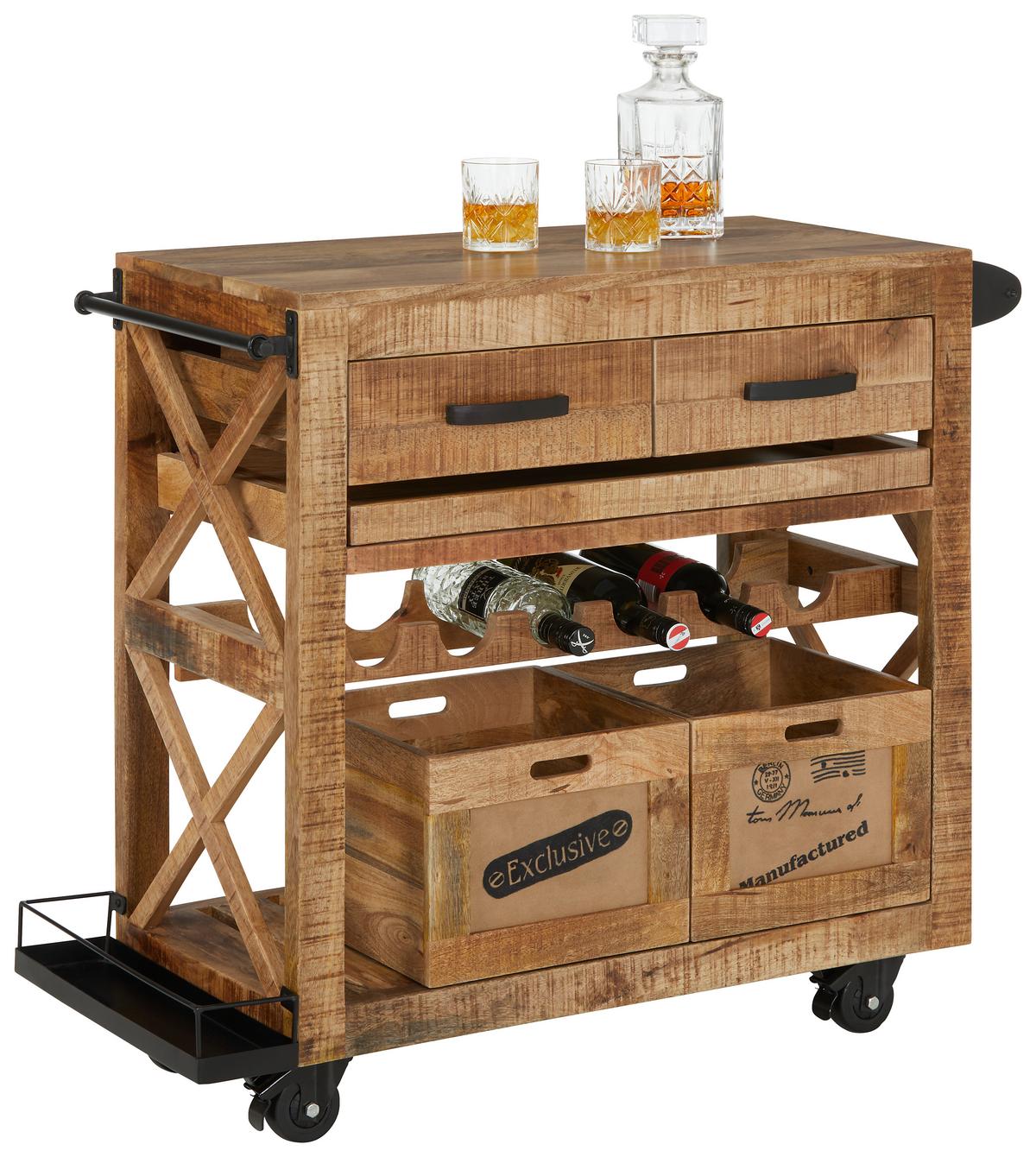 Servierwagen in Naturfarben - Schwarz/Naturfarben, LIFESTYLE, Holz/Kunststoff (97/85/43cm) - Mömax